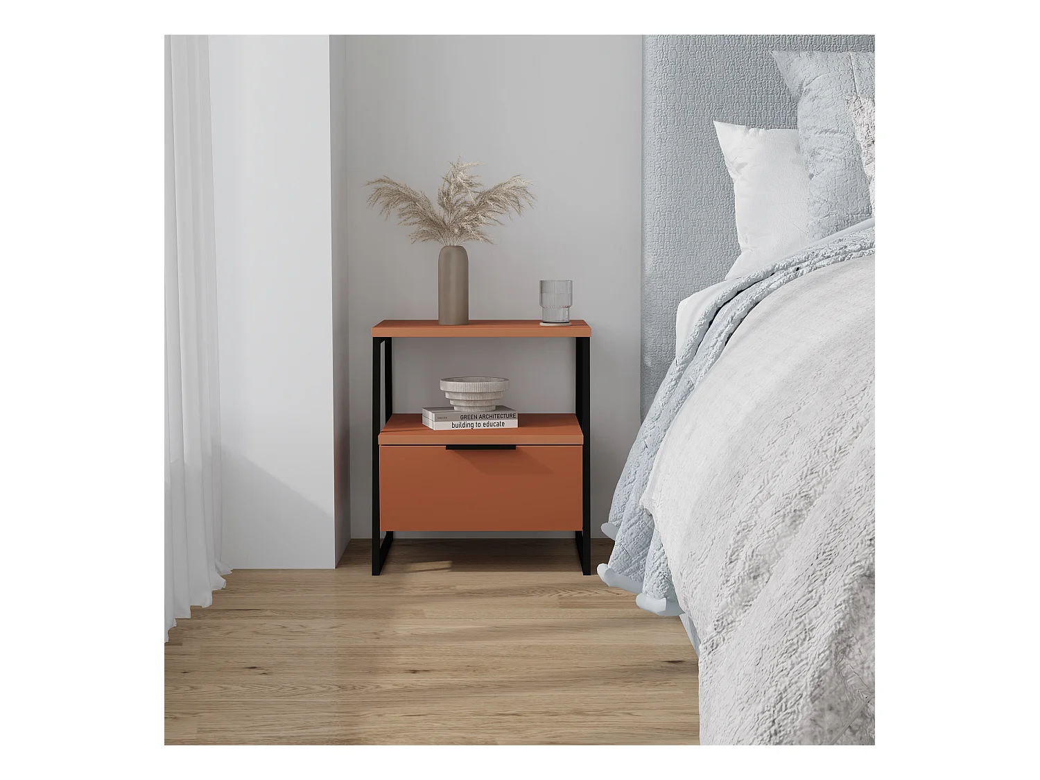 Decortie Pal Table de chevet moderne avec tiroir Cannelle Largeur 45cm Meubles de chambre à coucher