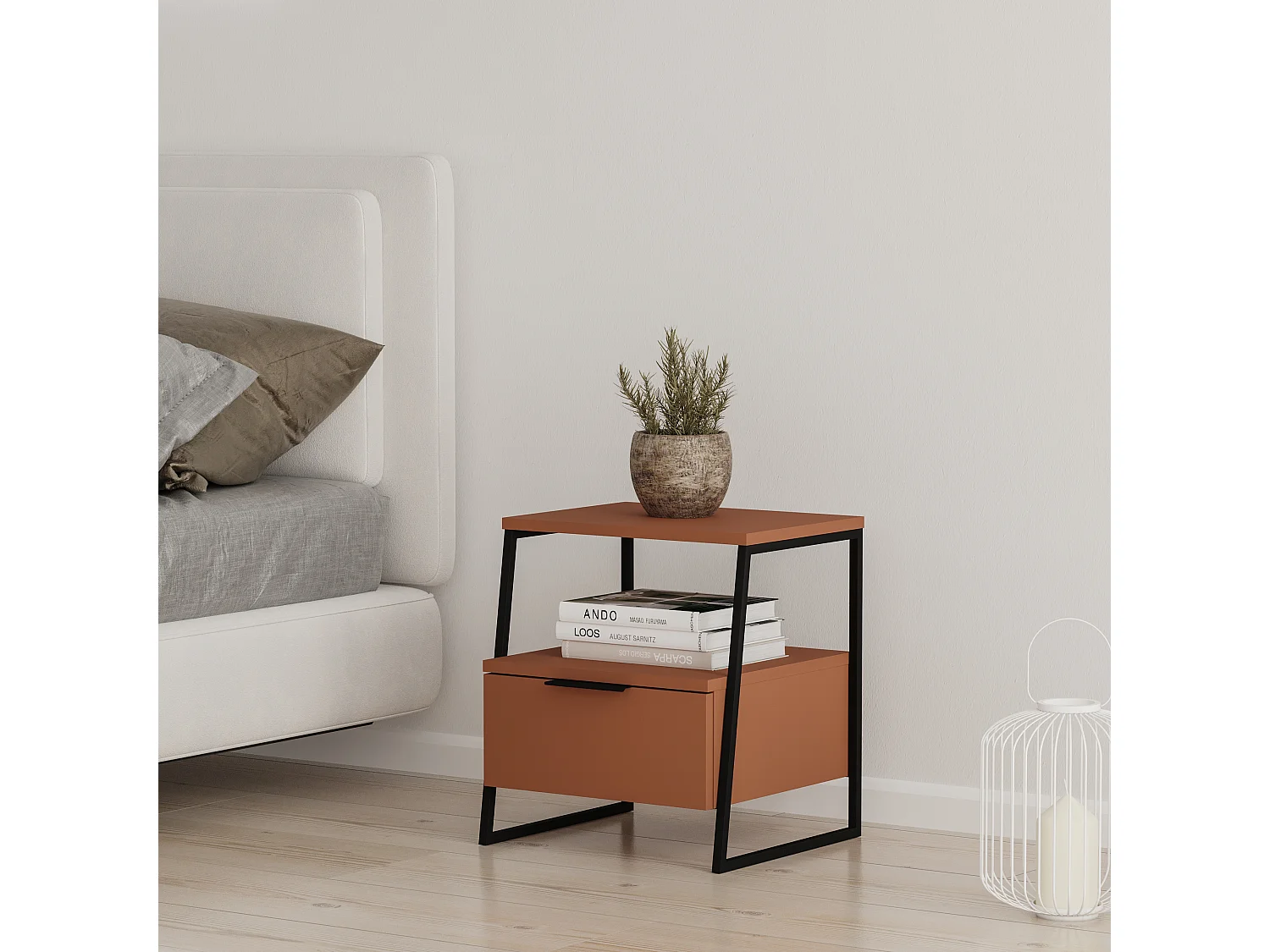 Decortie Pal Table de chevet moderne avec tiroir Cannelle Largeur 45cm Meubles de chambre à coucher