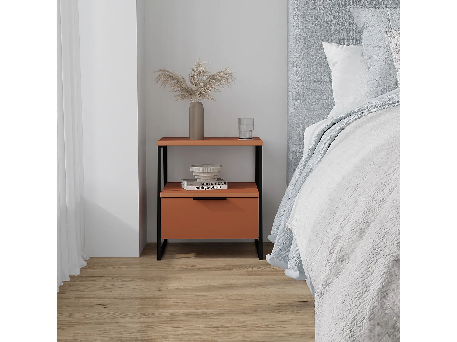 Decortie Pal Table de chevet moderne avec tiroir Cannelle Largeur 45cm Meubles de chambre à coucher