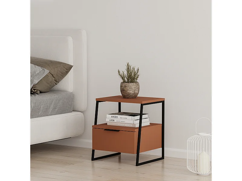 Decortie Pal Table de chevet moderne avec tiroir Cannelle Largeur 45cm Meubles de chambre à coucher
