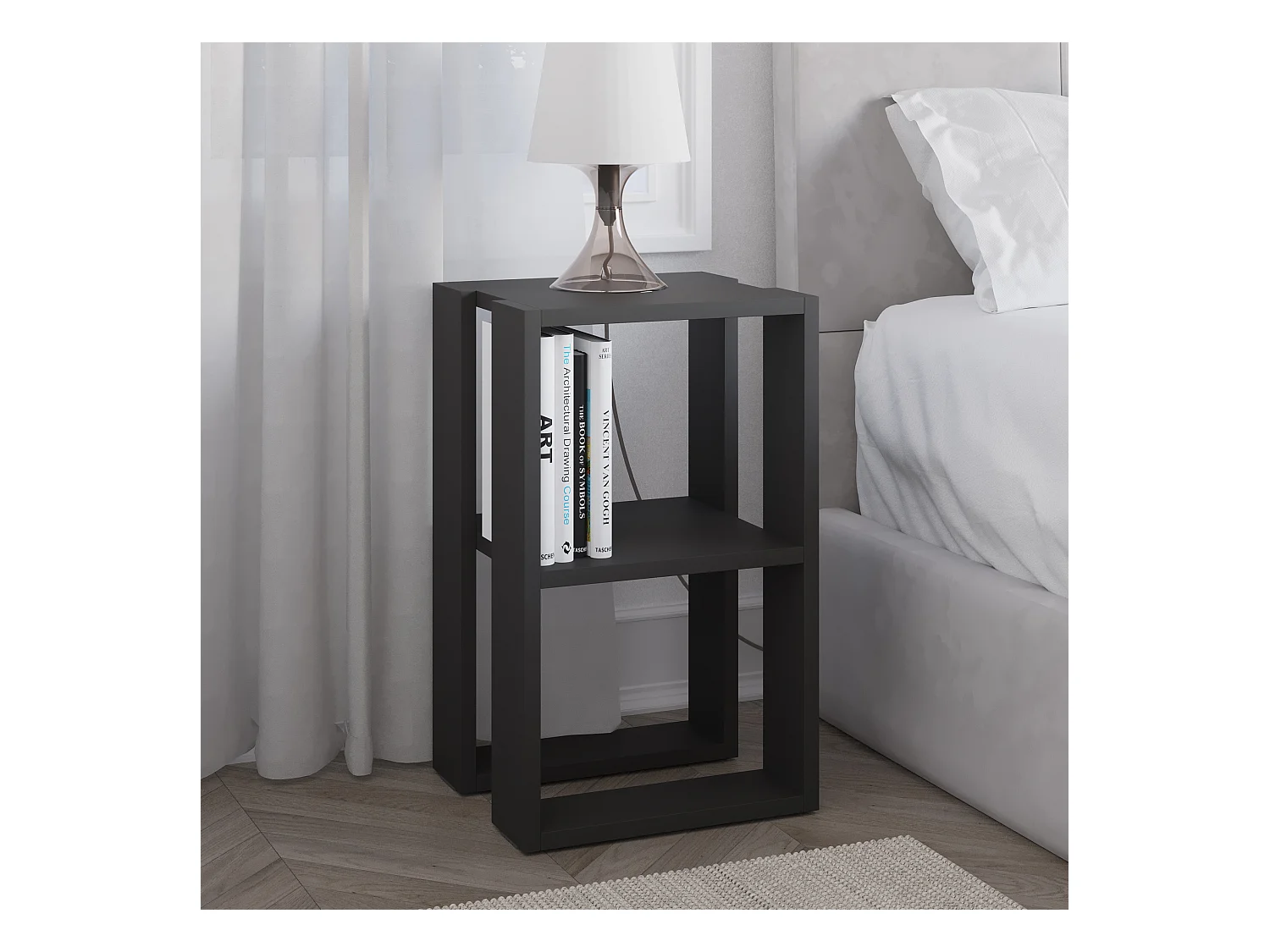 Decortie Lonie Table de chevet moderne Table de nuit avec rangement Gris anthracite Largeur 34cm