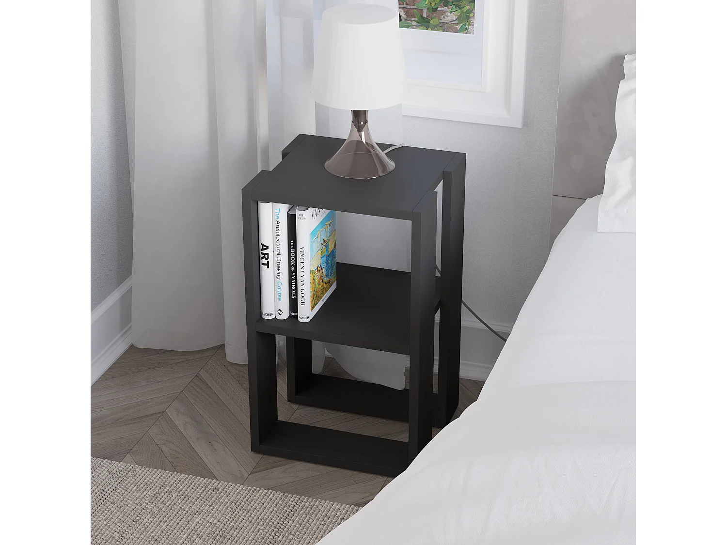 Decortie Lonie Table de chevet moderne Table de nuit avec rangement Gris anthracite Largeur 34cm