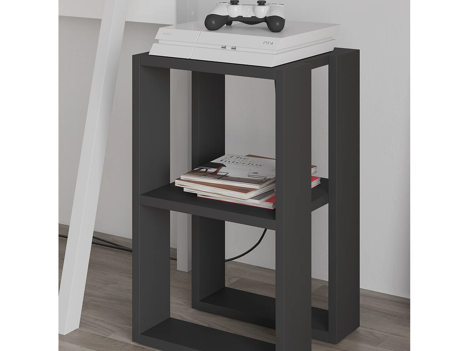 Decortie Lonie Table de chevet moderne Table de nuit avec rangement Gris anthracite Largeur 34cm