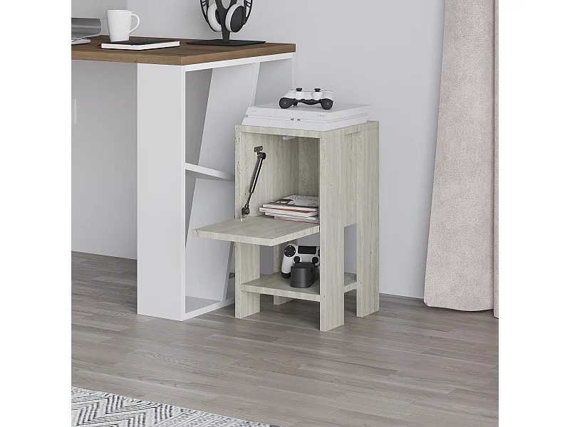 Decortie Ema Table de chevet moderne avec rangements Travertin 30cm de largeur