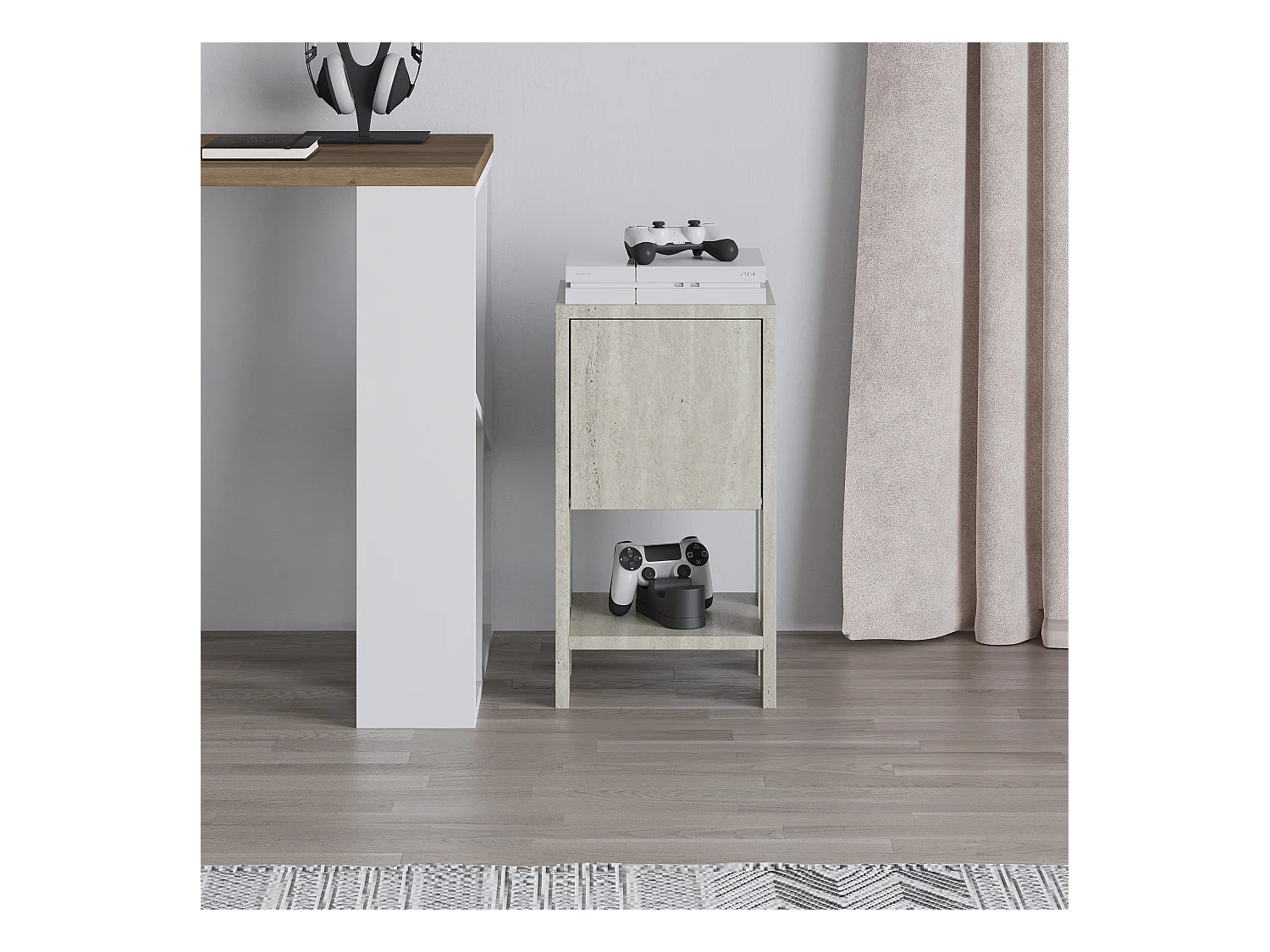 Decortie Ema Table de chevet moderne avec rangements Travertin 30cm de largeur