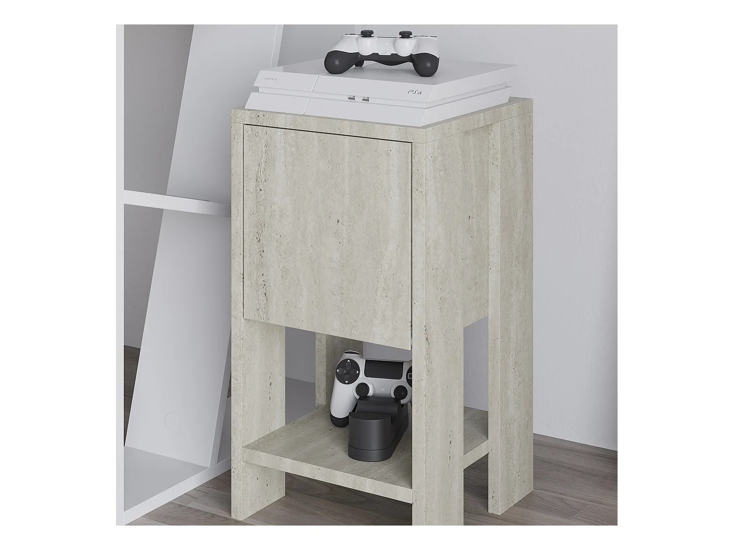 Decortie Ema Table de chevet moderne avec rangements Travertin 30cm de largeur