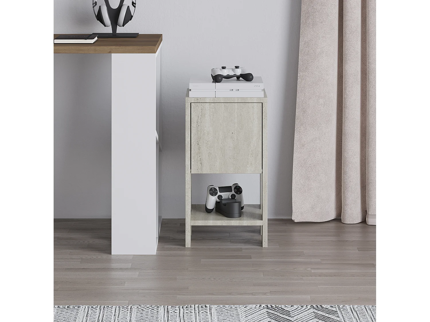 Decortie Ema Table de chevet moderne avec rangements Travertin 30cm de largeur