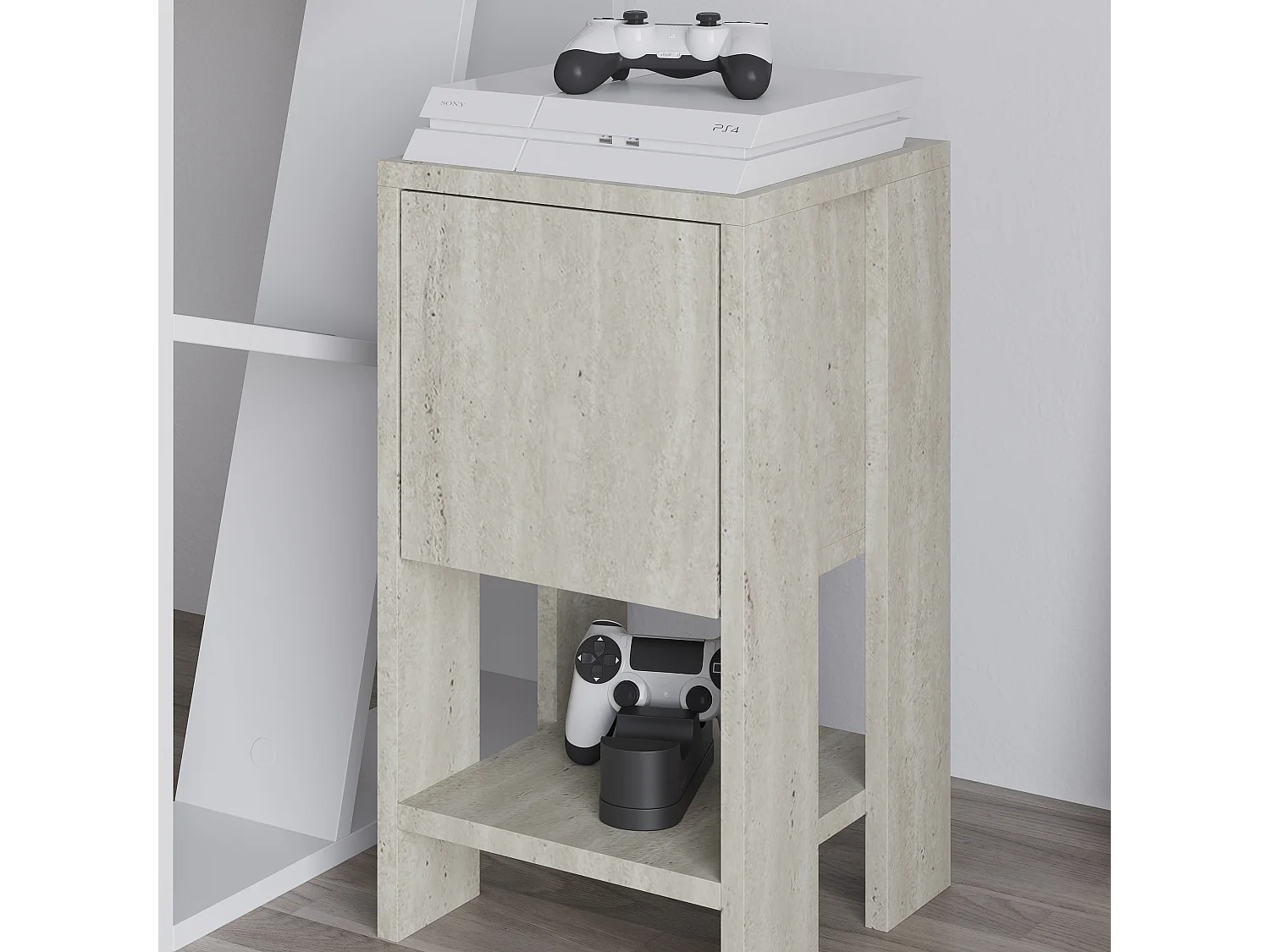 Decortie Ema Table de chevet moderne avec rangements Travertin 30cm de largeur