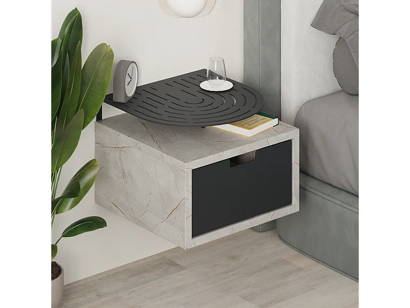 Decortie Modern Oslo Gold Marble Effect Nightstand with Drawer Engineered Wood with Metal Shelf Bedside Table