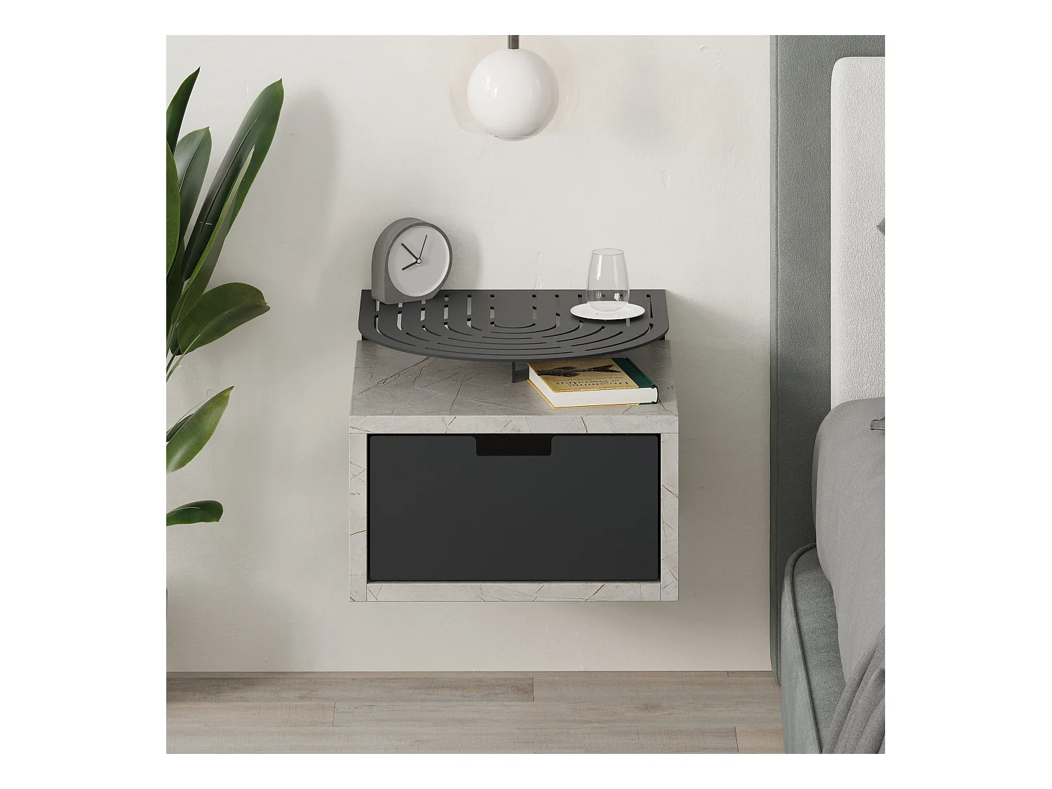 Decortie Modern Oslo Gold Marble Effect Nightstand with Drawer Engineered Wood with Metal Shelf Bedside Table