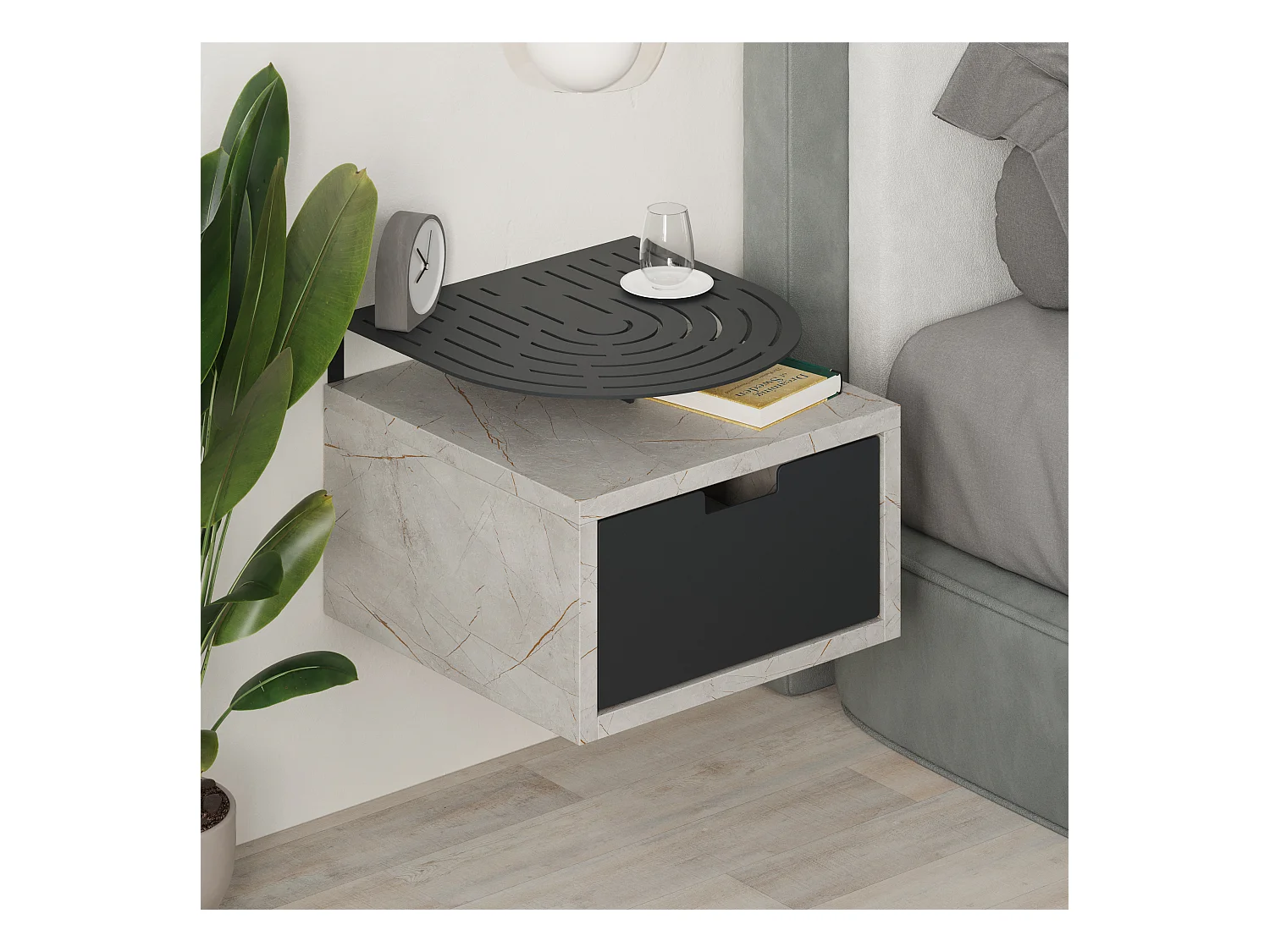 Decortie Modern Oslo Gold Marble Effect Nightstand with Drawer Engineered Wood with Metal Shelf Bedside Table