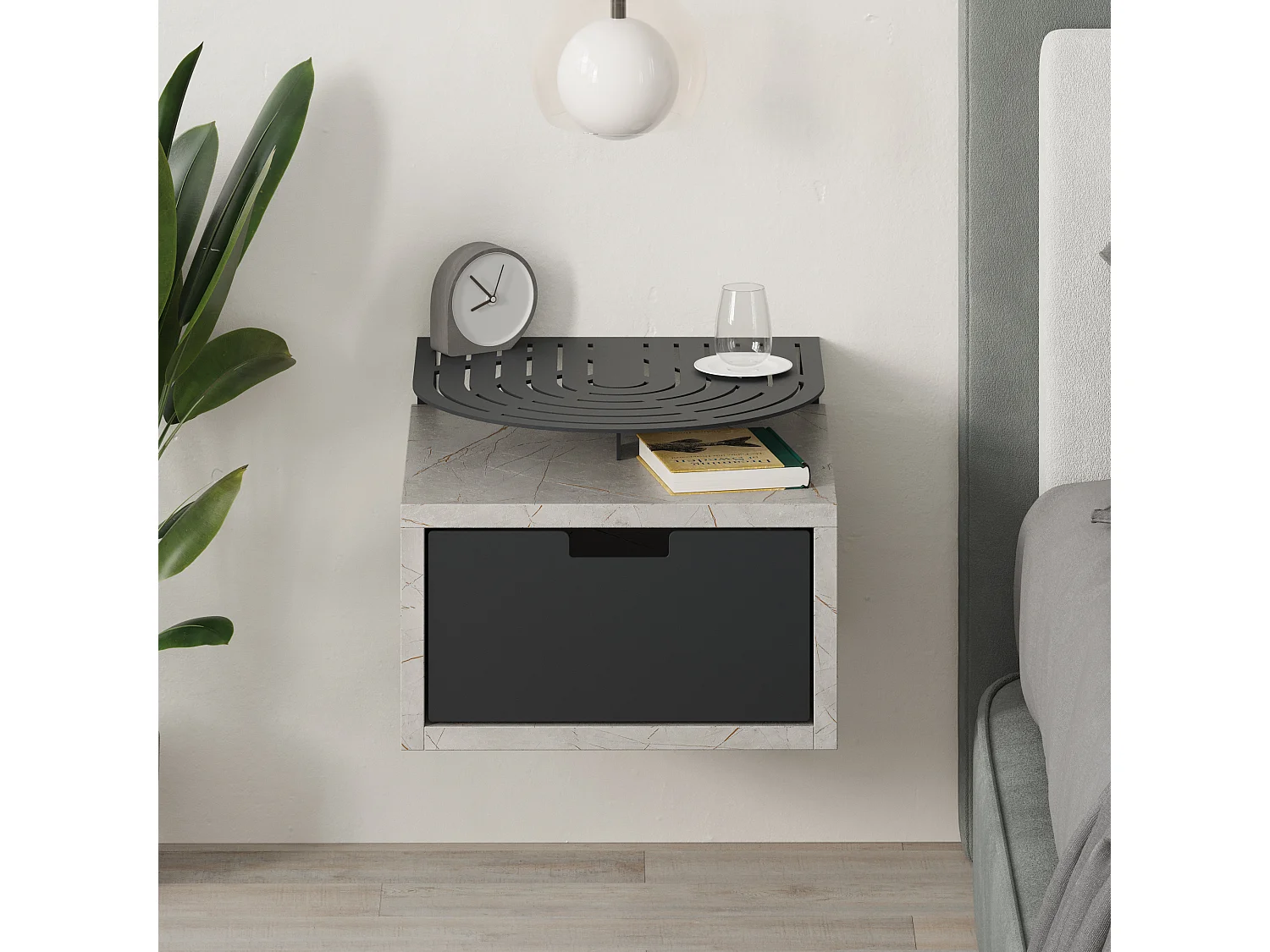 Decortie Modern Oslo Gold Marble Effect Nightstand with Drawer Engineered Wood with Metal Shelf Bedside Table