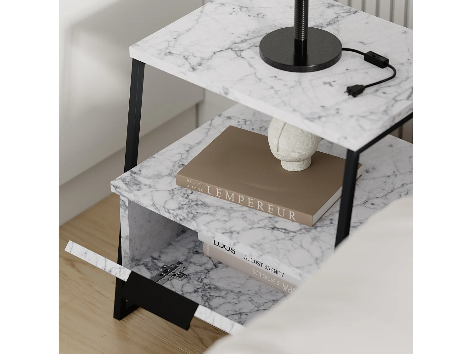 Decortie Pal Table de nuit moderne polyvalente effet marbre blanc