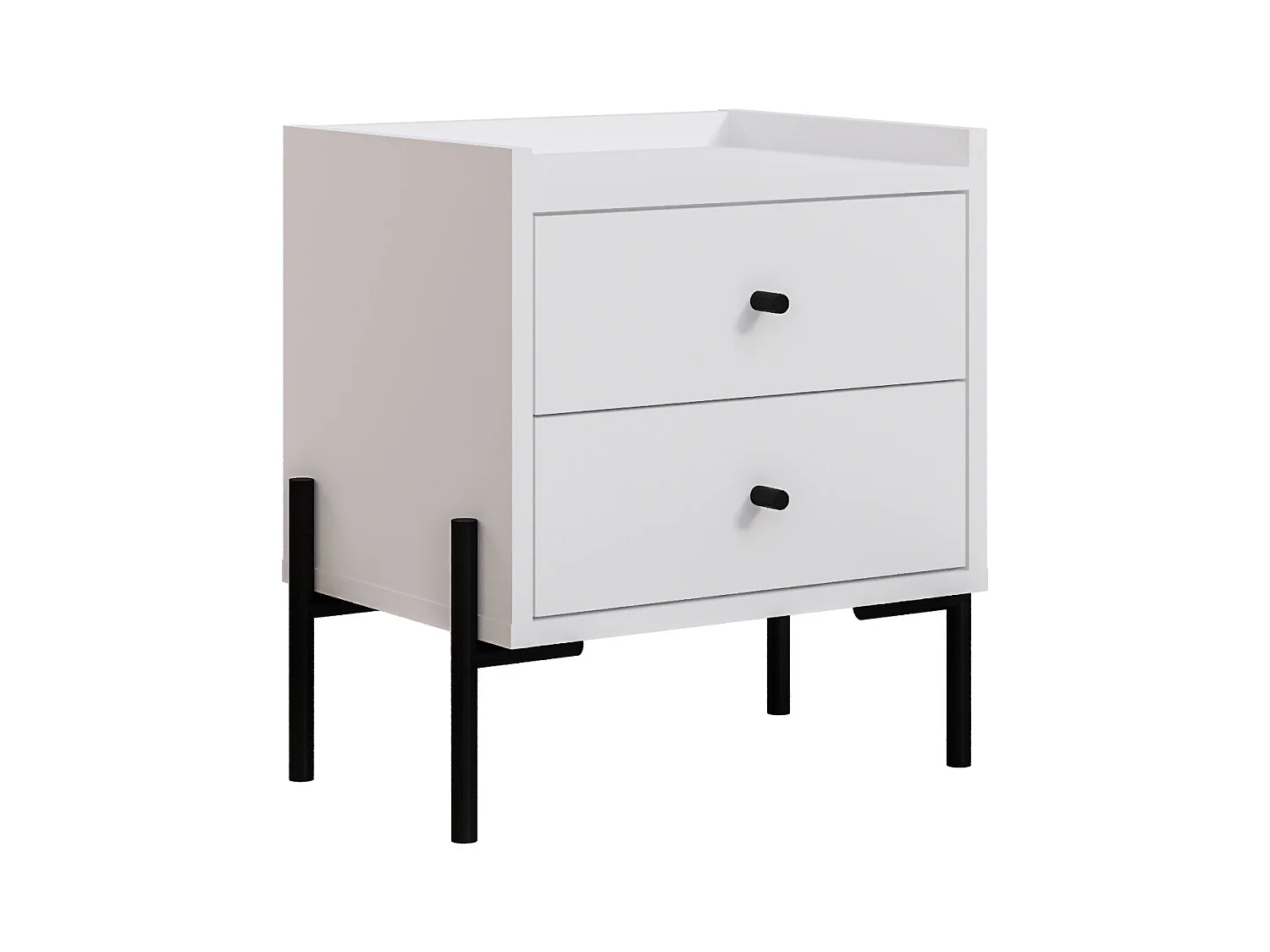 Decortie Table de nuit Malte blanche Decortie avec 2 tiroirs, pieds en métal – Design moderne et compact pour chambre