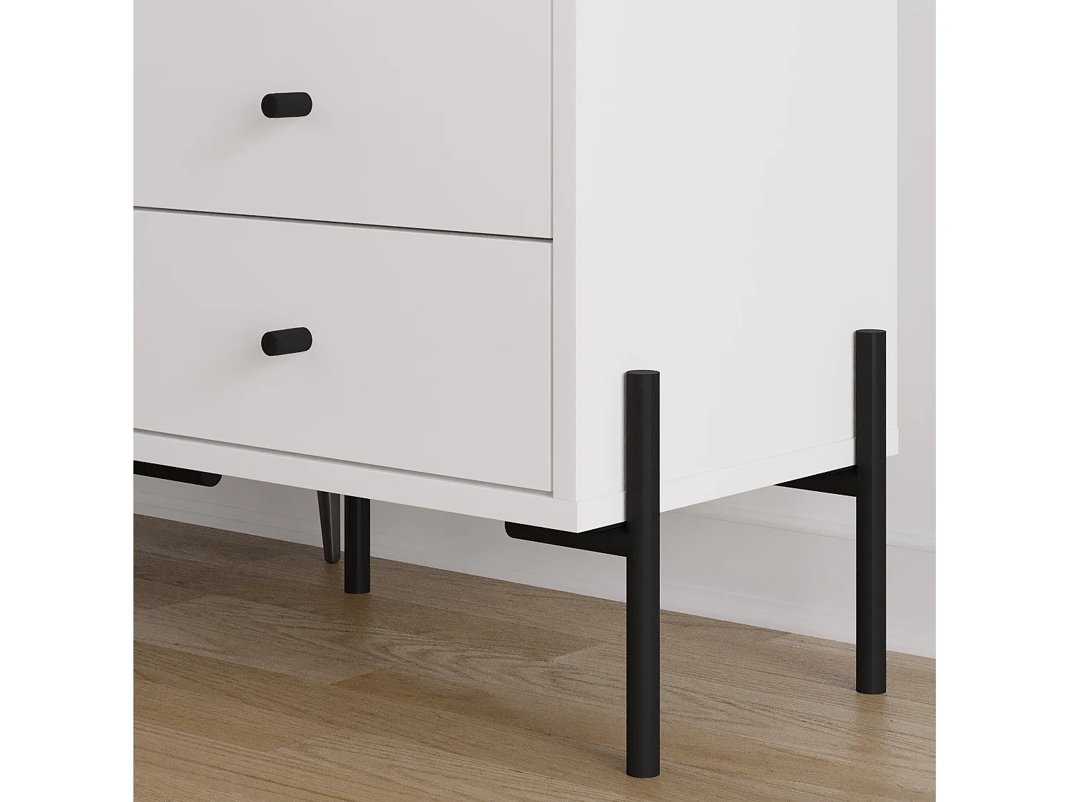Decortie Table de nuit Malte blanche Decortie avec 2 tiroirs, pieds en métal – Design moderne et compact pour chambre