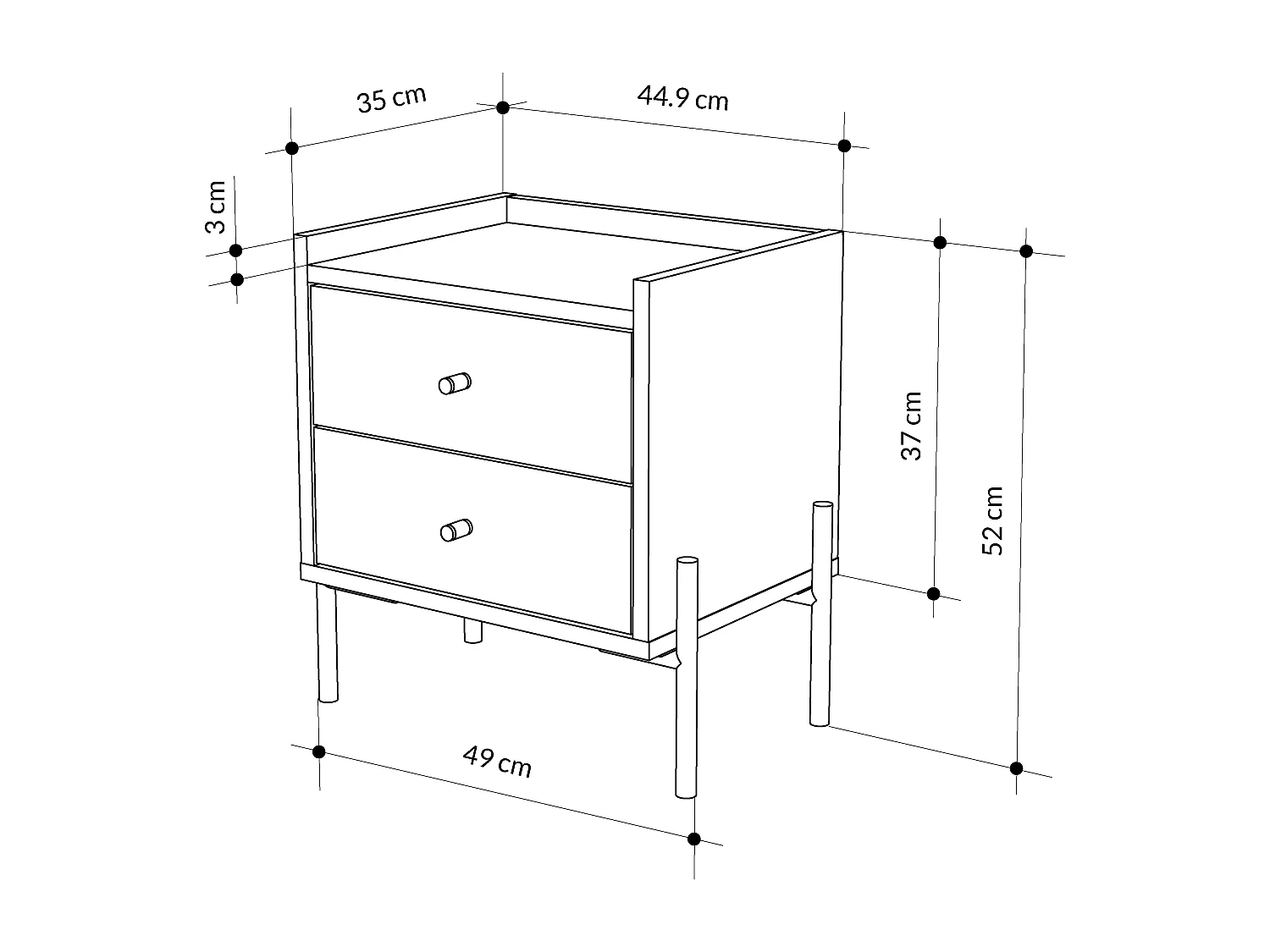 Decortie Table de nuit Malte blanche Decortie avec 2 tiroirs, pieds en métal – Design moderne et compact pour chambre