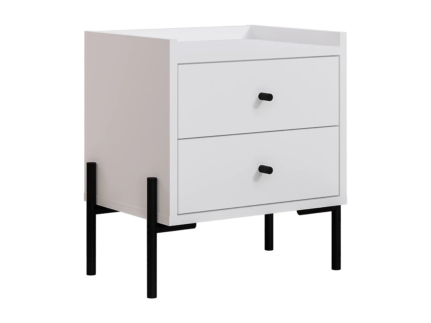 Decortie Table de nuit Malte blanche Decortie avec 2 tiroirs, pieds en métal – Design moderne et compact pour chambre
