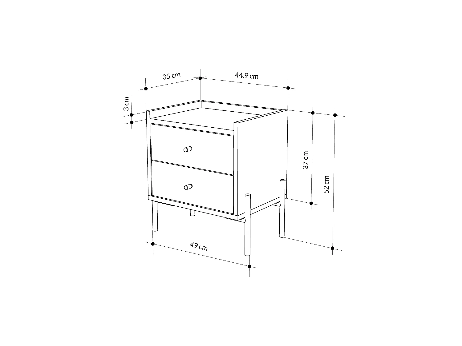 Decortie Table de nuit Malte blanche Decortie avec 2 tiroirs, pieds en métal – Design moderne et compact pour chambre