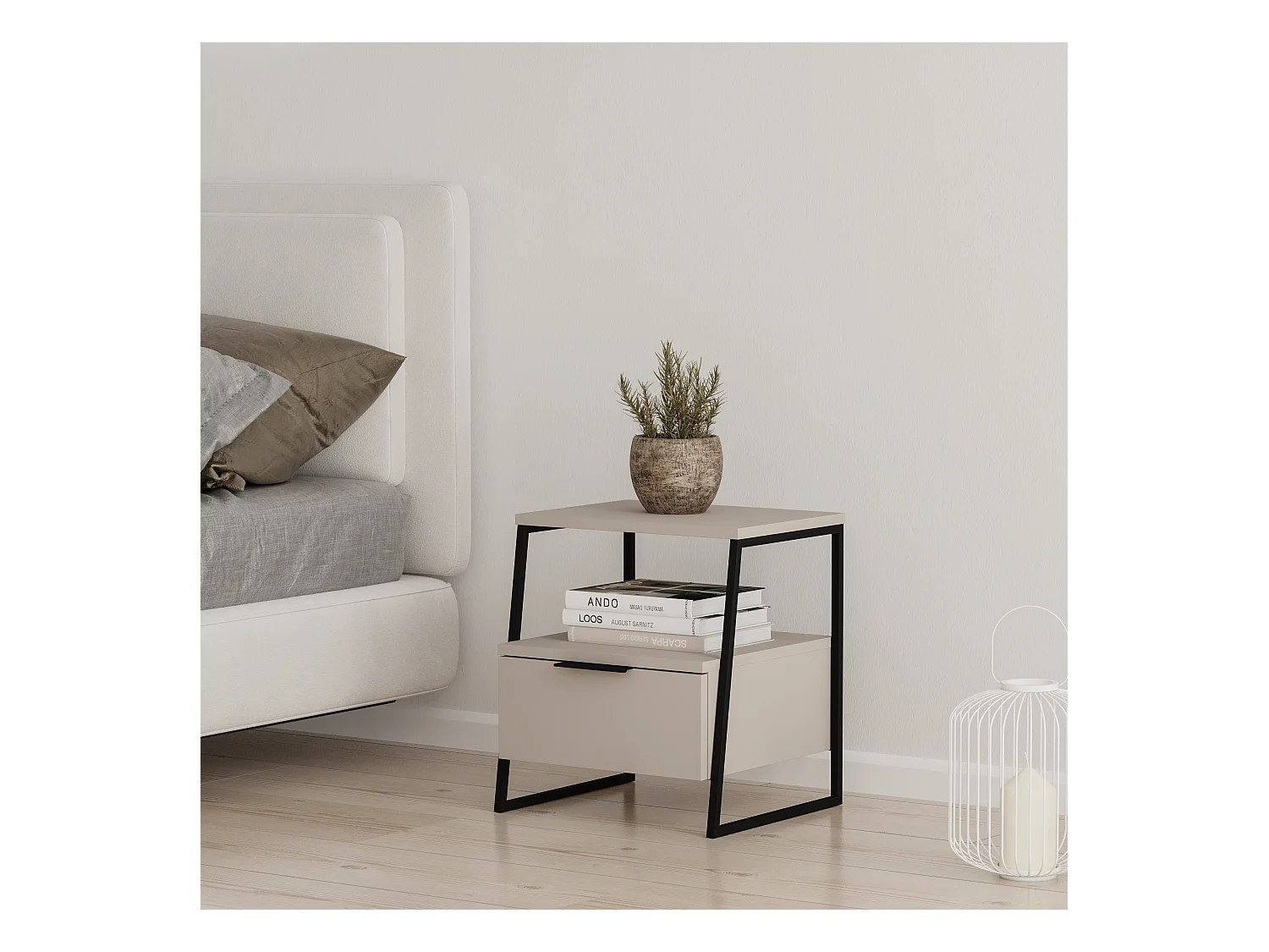 Decortie Pal Table de chevet moderne avec tiroir Grès Largeur 45cm Mobilier de chambre à coucher