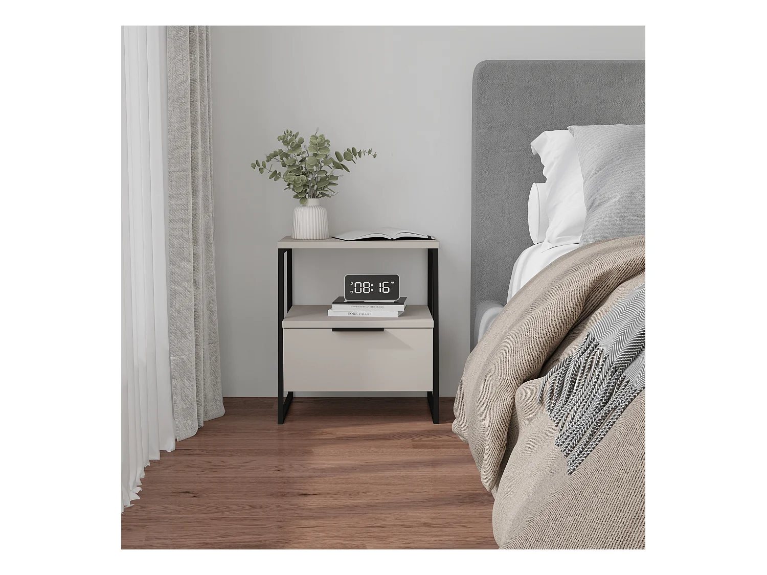 Decortie Pal Table de chevet moderne avec tiroir Grès Largeur 45cm Mobilier de chambre à coucher