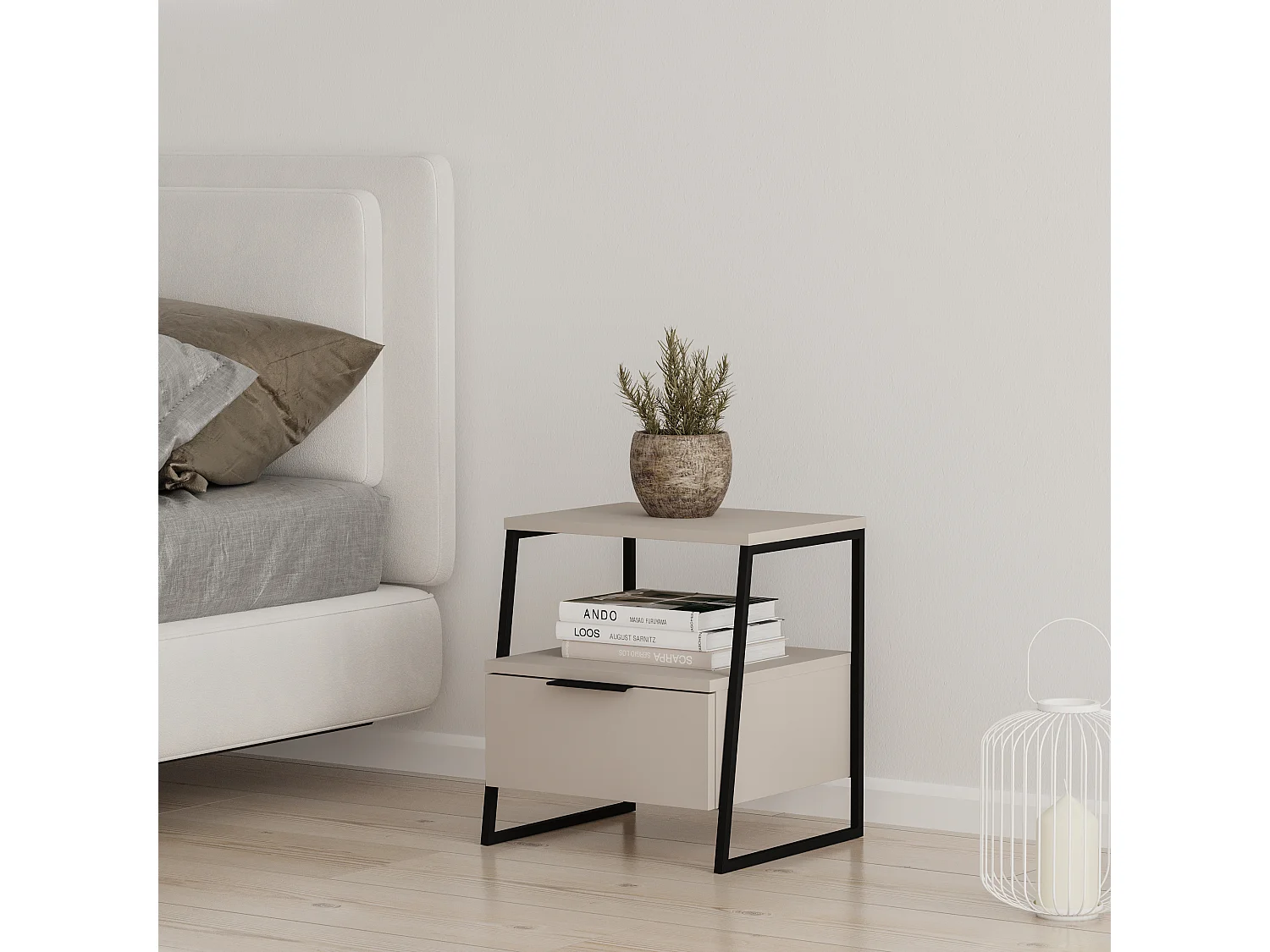 Decortie Pal Table de chevet moderne avec tiroir Grès Largeur 45cm Mobilier de chambre à coucher