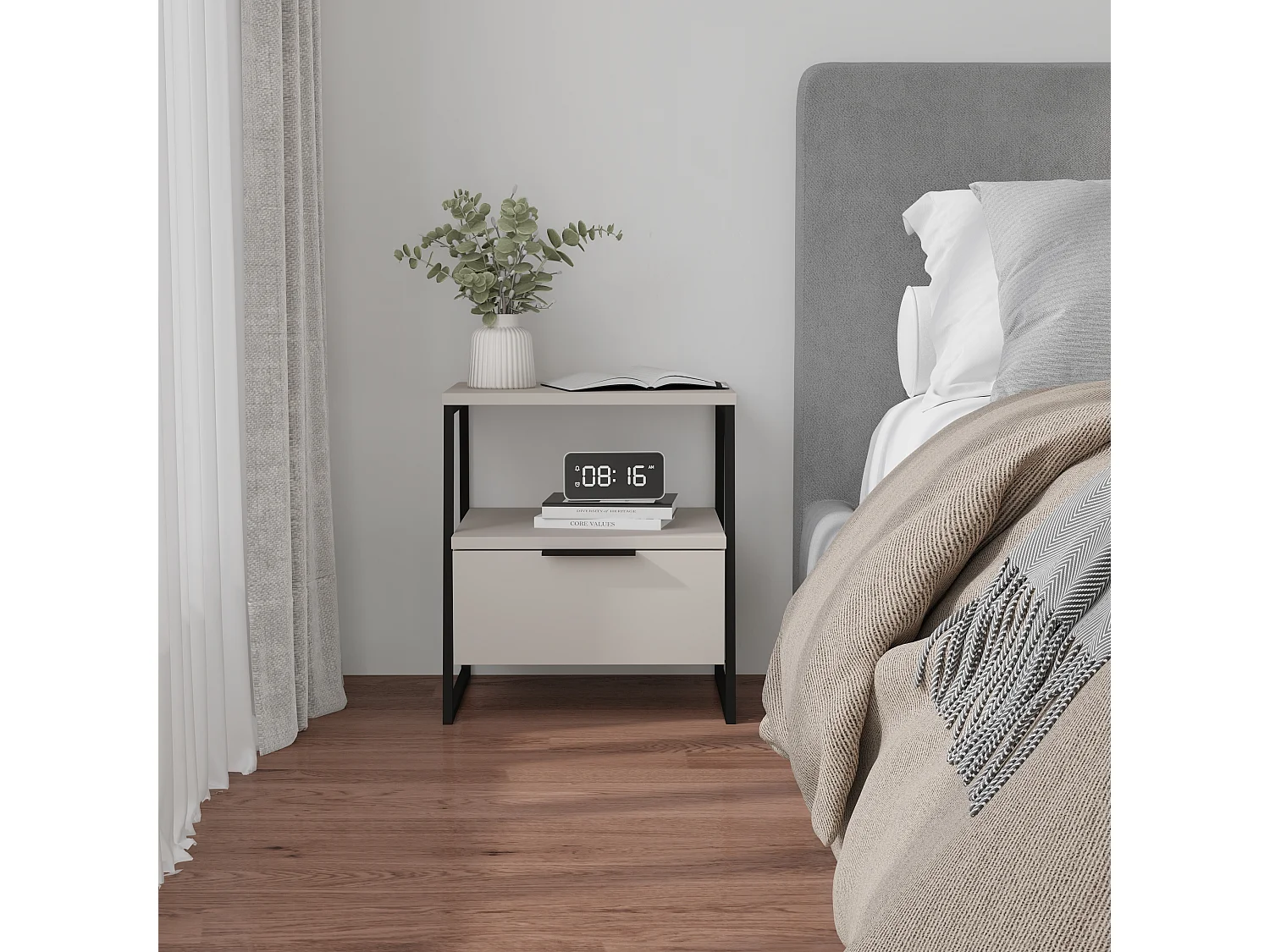 Decortie Pal Table de chevet moderne avec tiroir Grès Largeur 45cm Mobilier de chambre à coucher