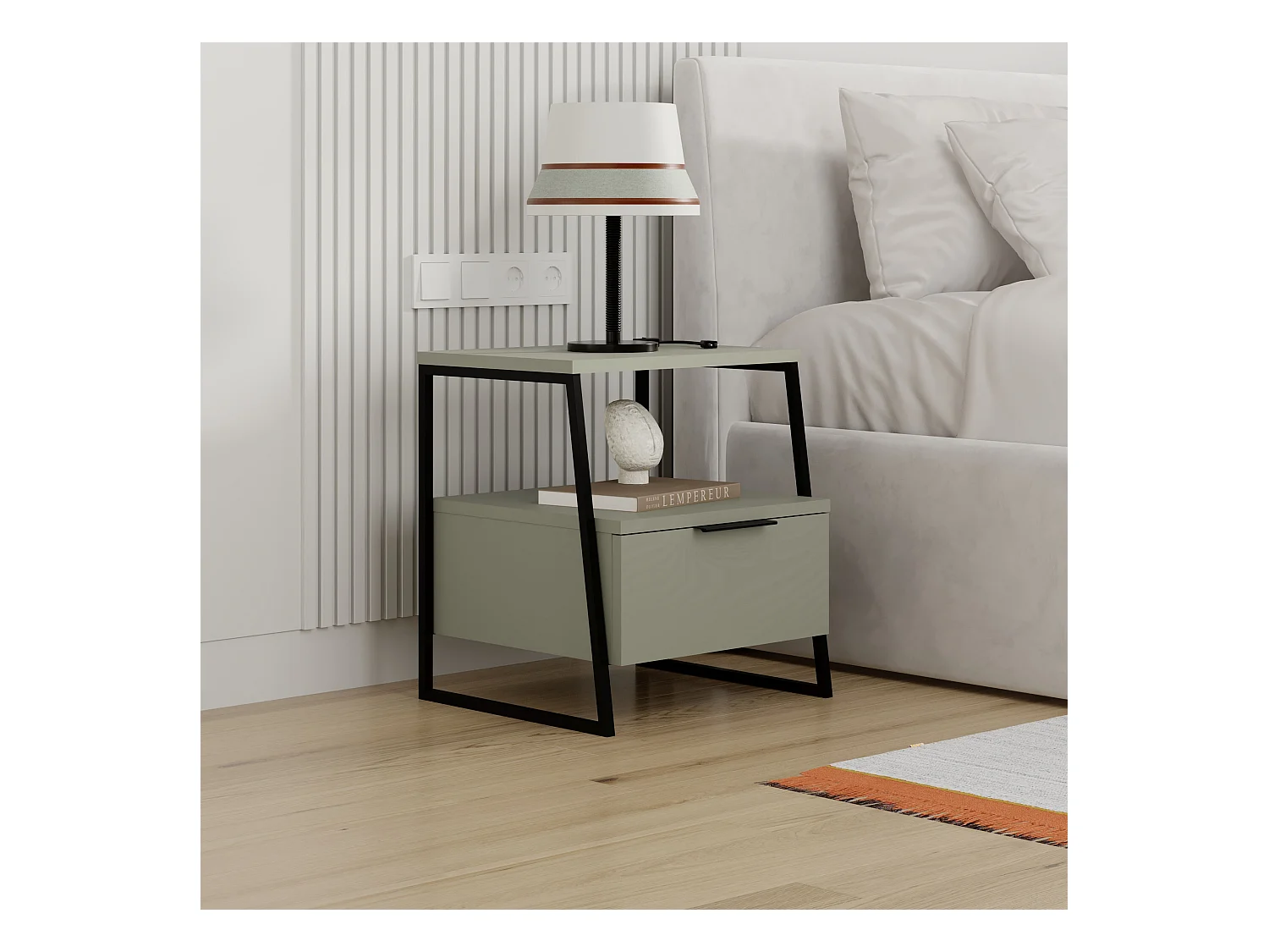 Decortie Pal Table de nuit moderne multifonctionnelle Vert cendré