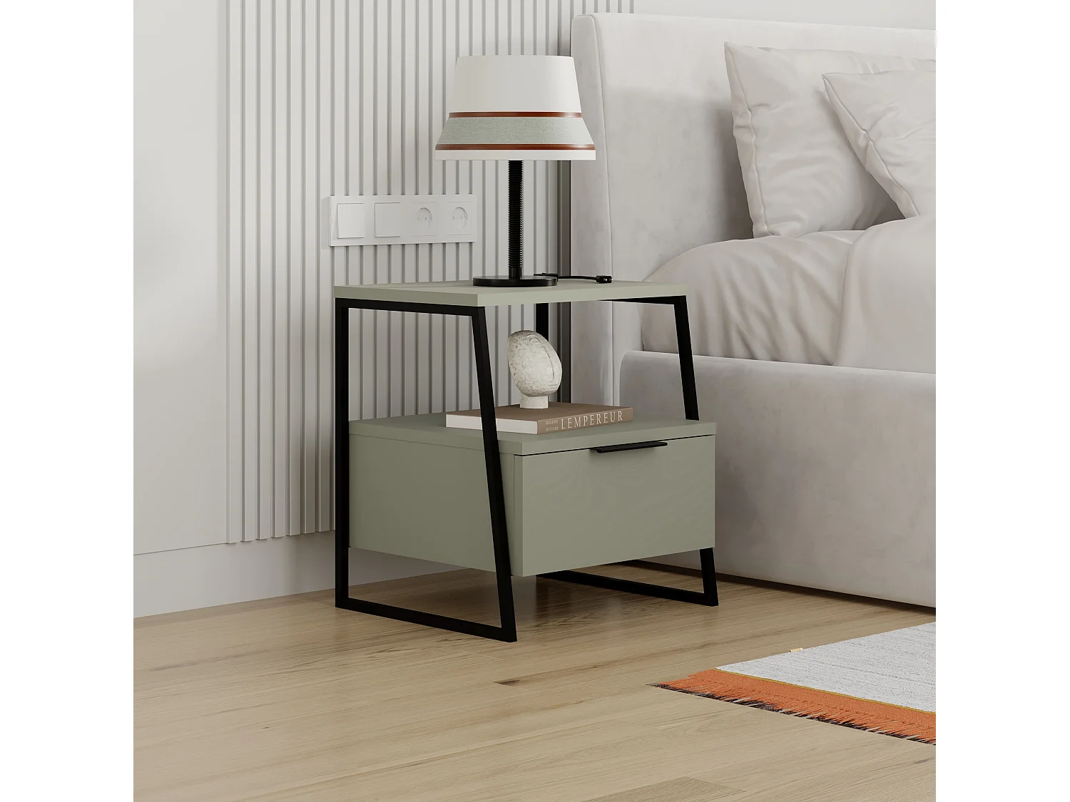 Decortie Pal Table de nuit moderne multifonctionnelle Vert cendré