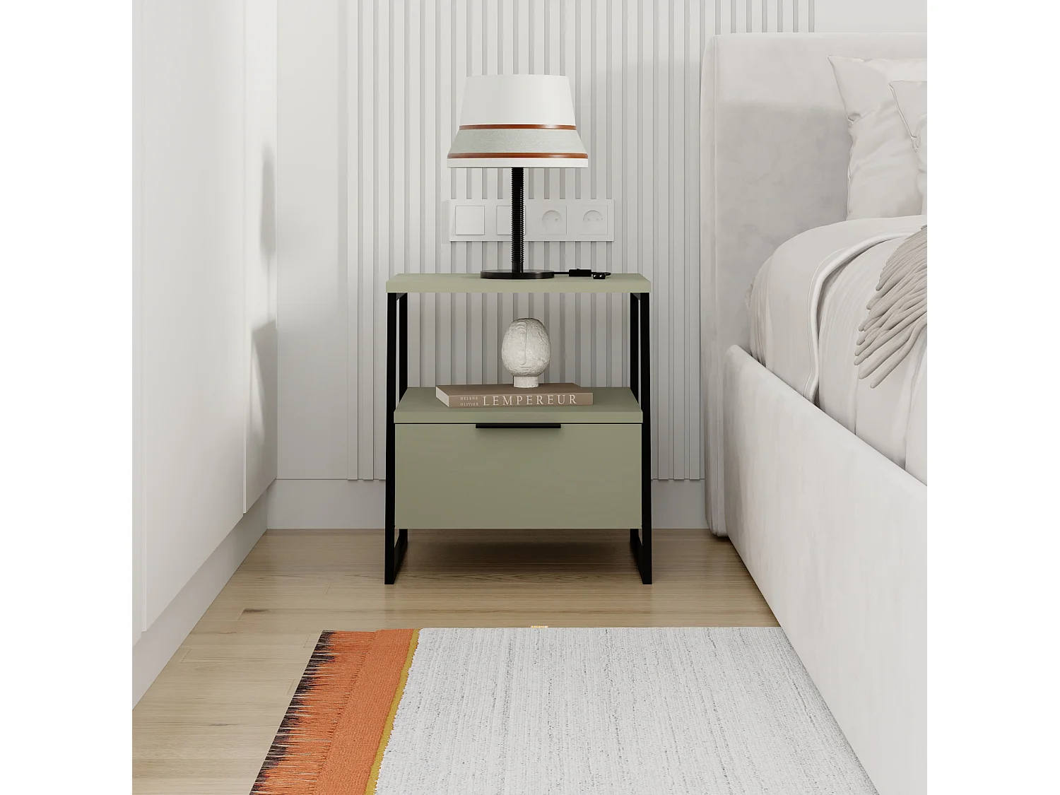 Decortie Pal Table de nuit moderne multifonctionnelle Vert cendré