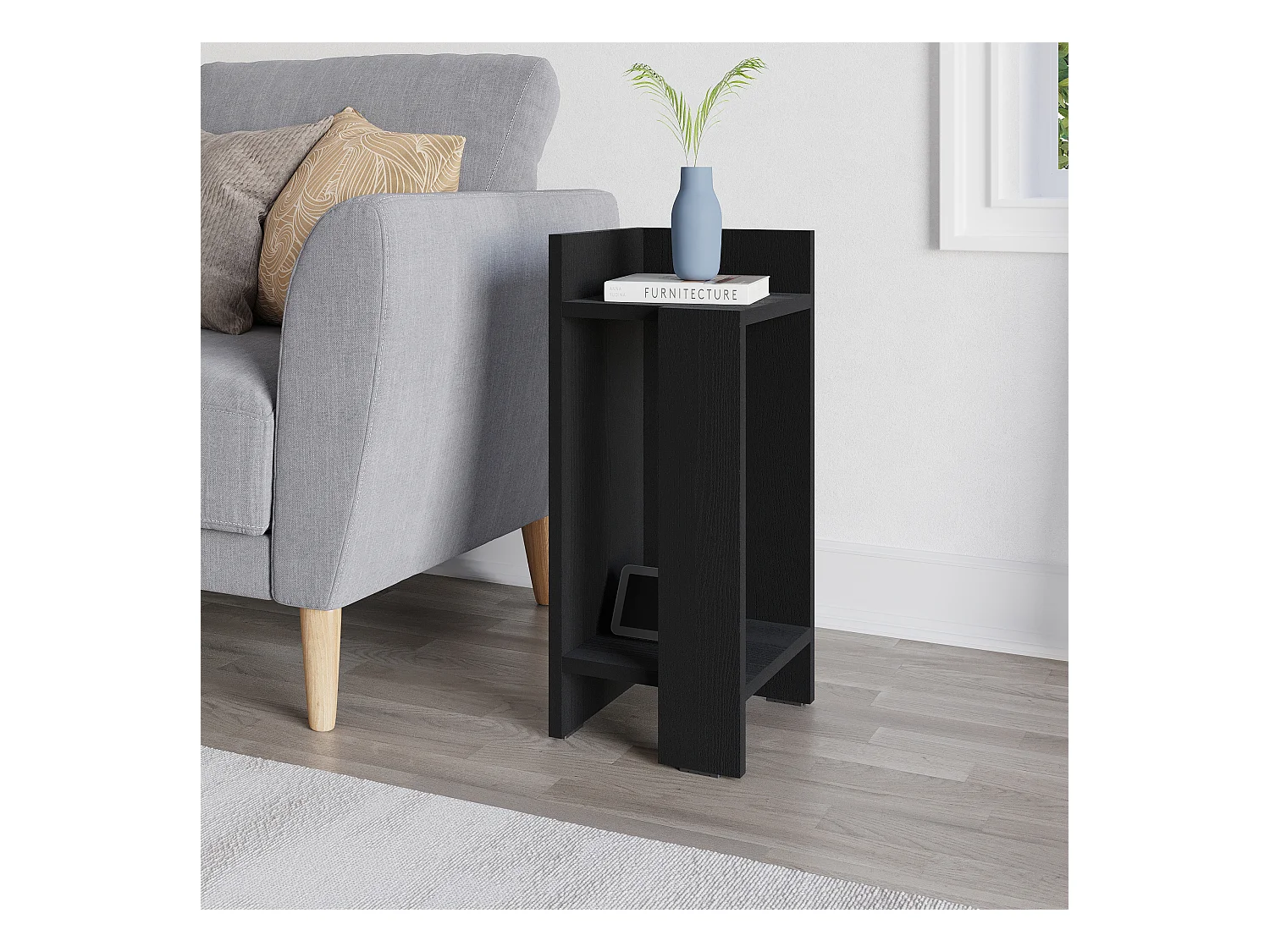 Decortie Elos Table de chevet moderne module gauche étroit bois noir 25cm