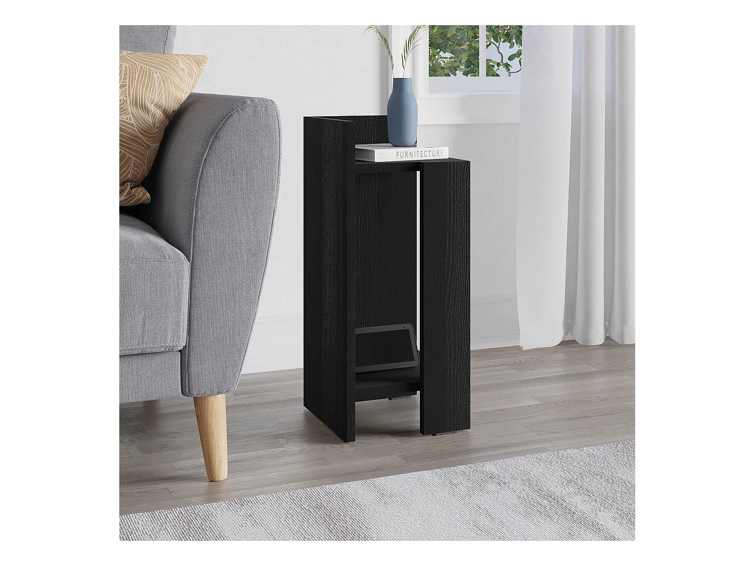 Decortie Elos Table de chevet moderne module gauche étroit bois noir 25cm