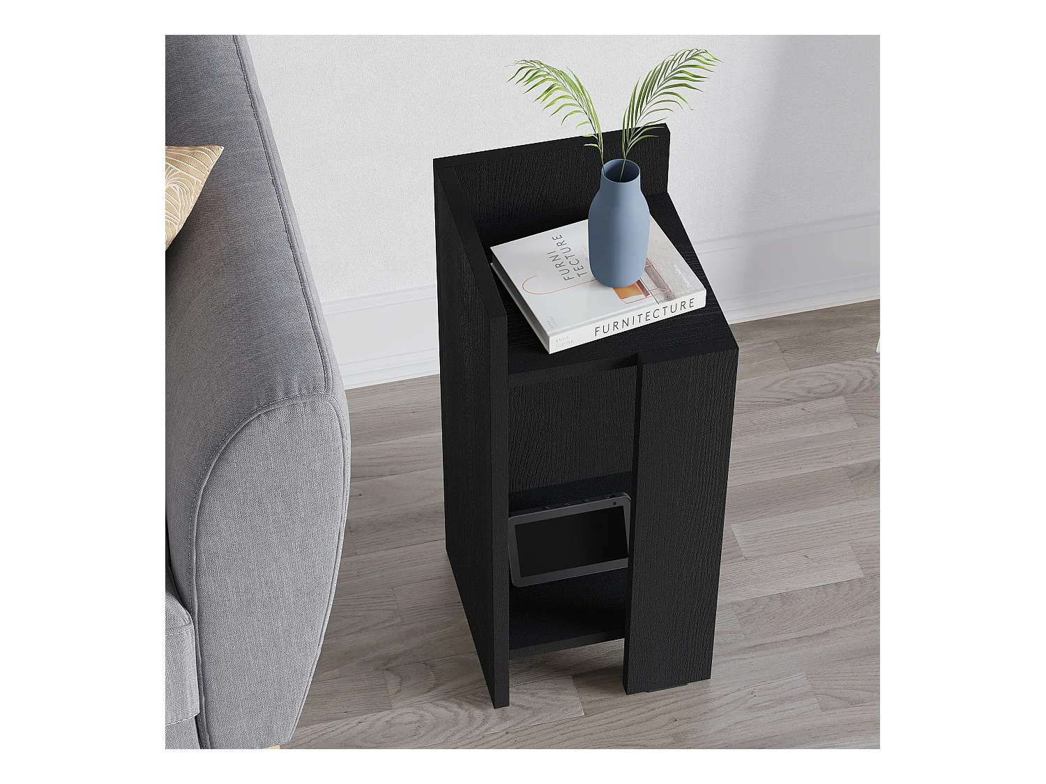 Decortie Elos Table de chevet moderne module gauche étroit bois noir 25cm