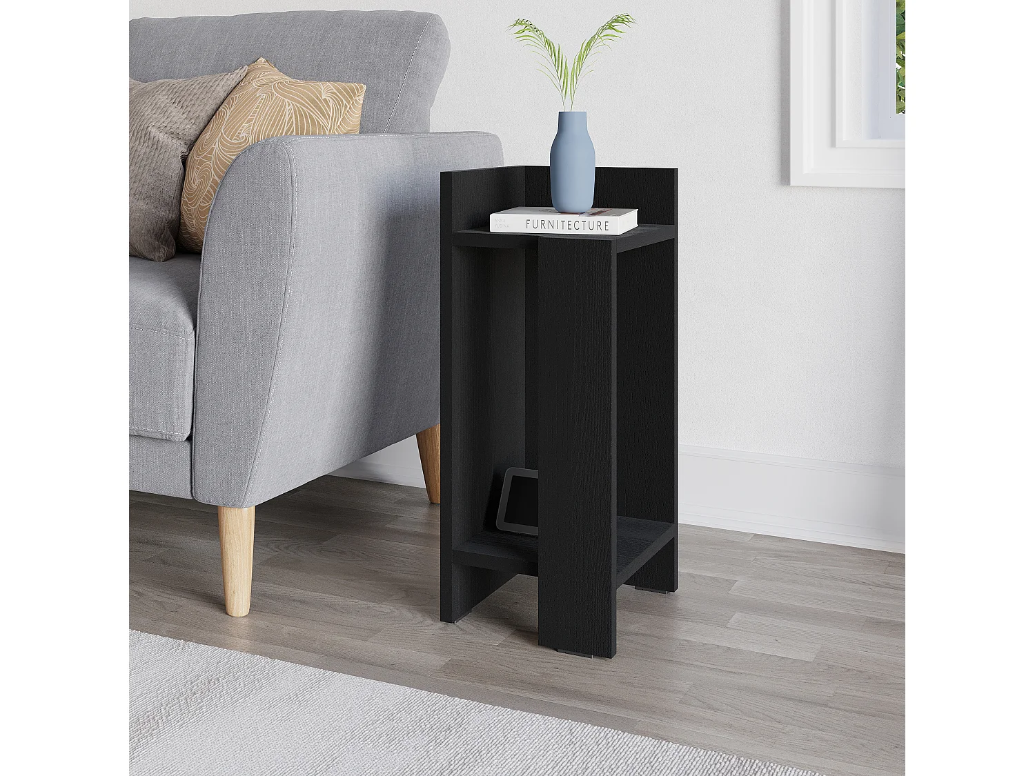 Decortie Elos Table de chevet moderne module gauche étroit bois noir 25cm
