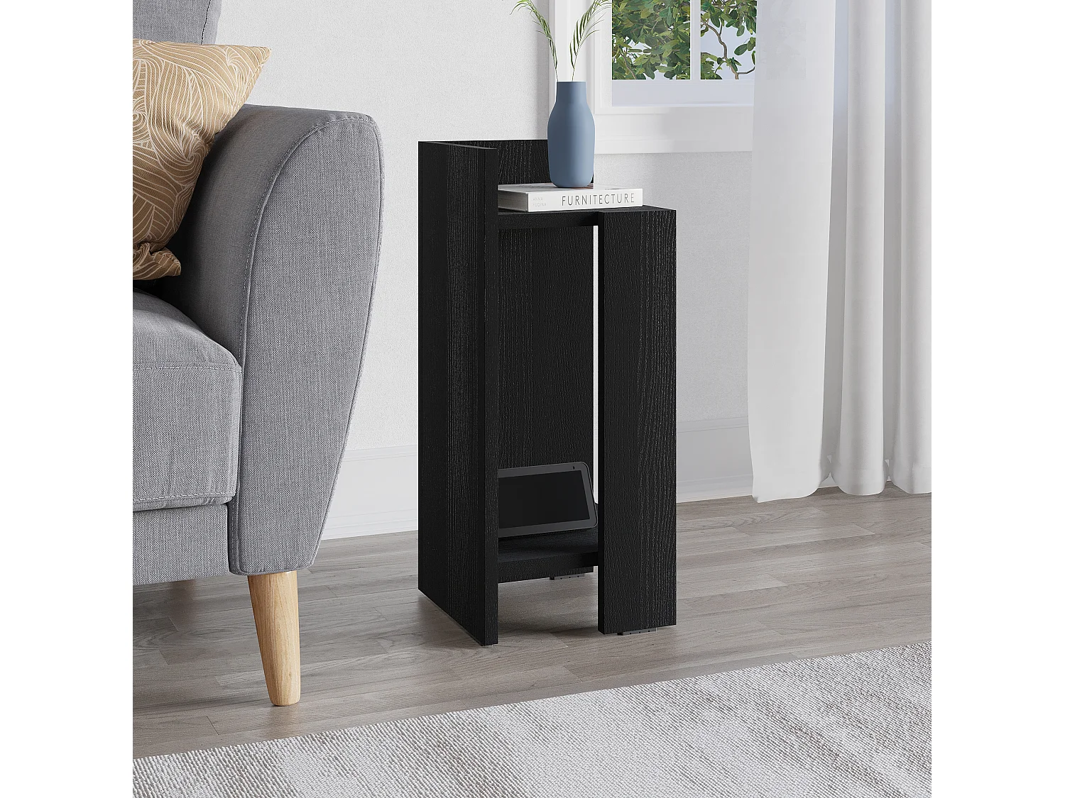 Decortie Elos Table de chevet moderne module gauche étroit bois noir 25cm