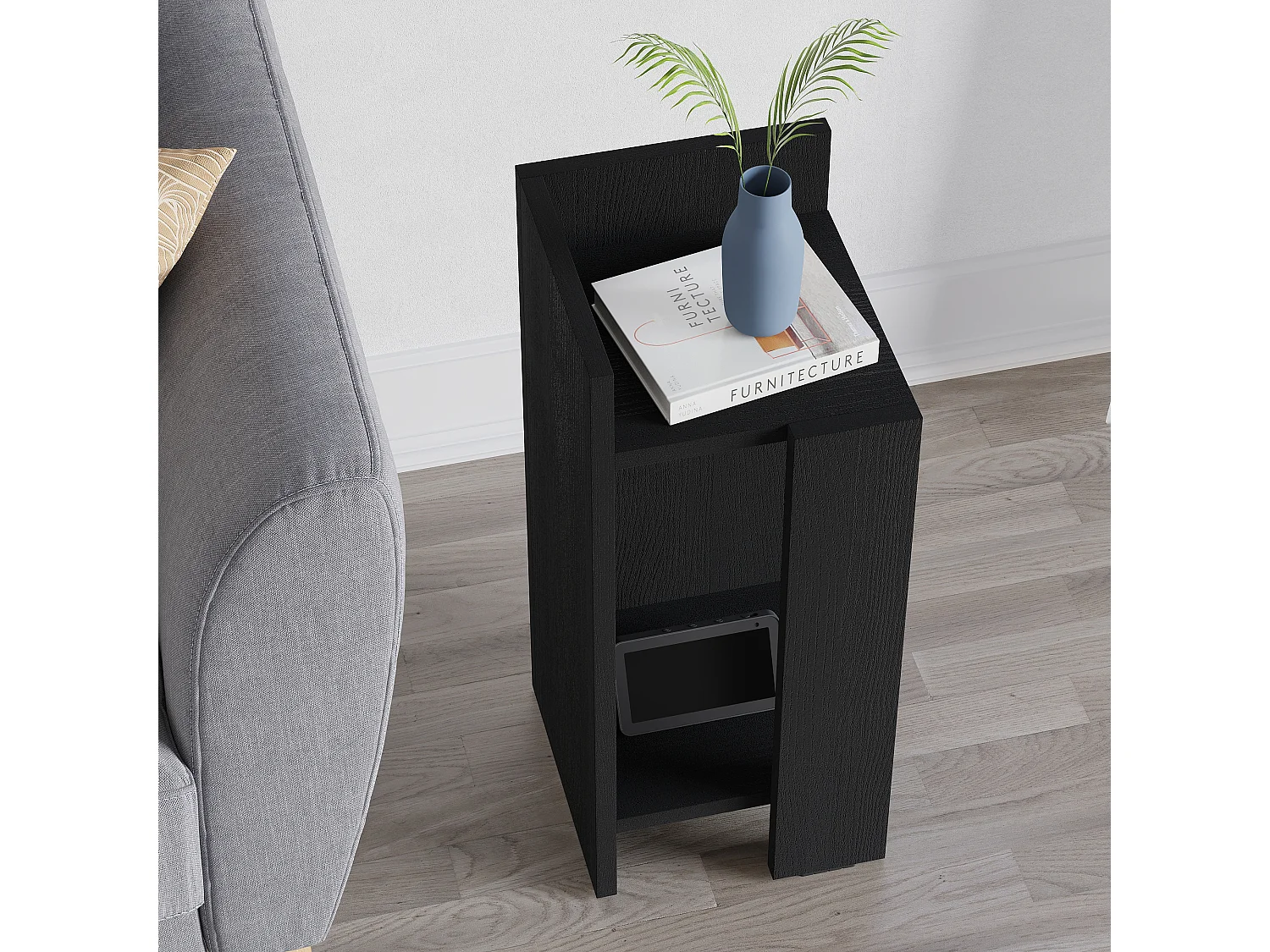 Decortie Elos Table de chevet moderne module gauche étroit bois noir 25cm