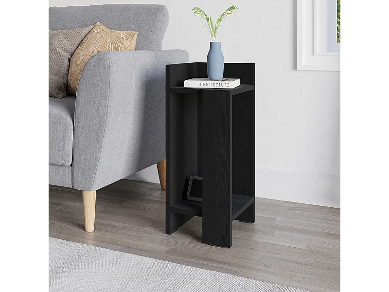 Decortie Elos Table de chevet moderne module gauche étroit bois noir 25cm