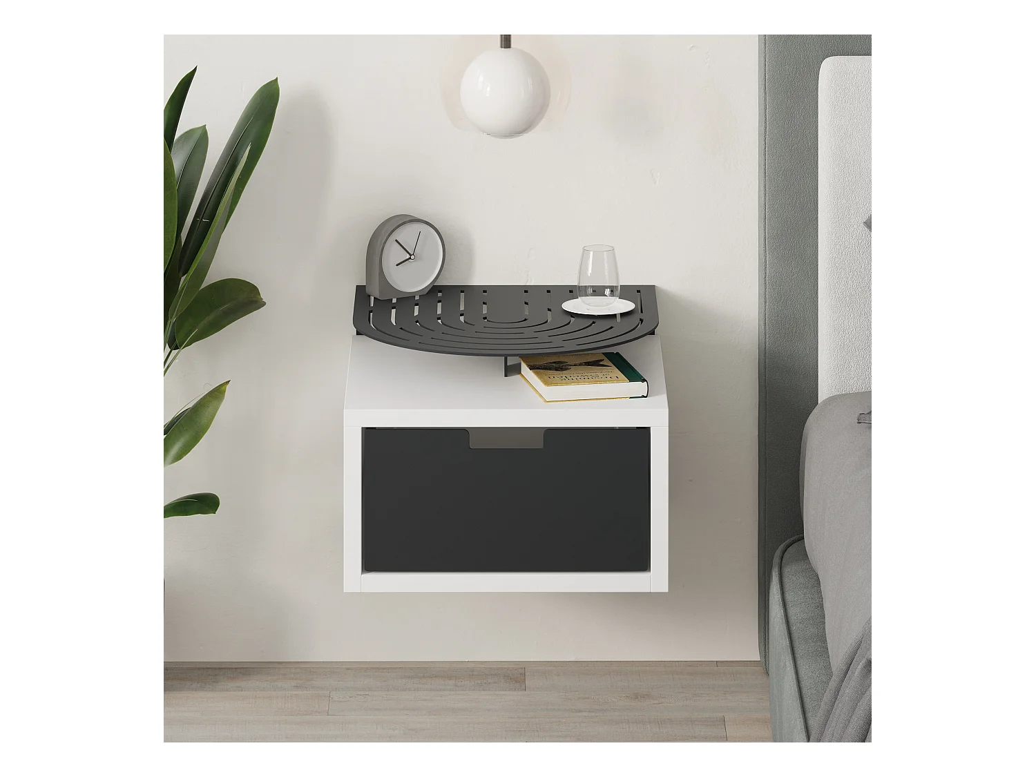 Decortie Modern Oslo White Nightstand with Drawer Engineered Wood with Metal Shelf Bedside Table