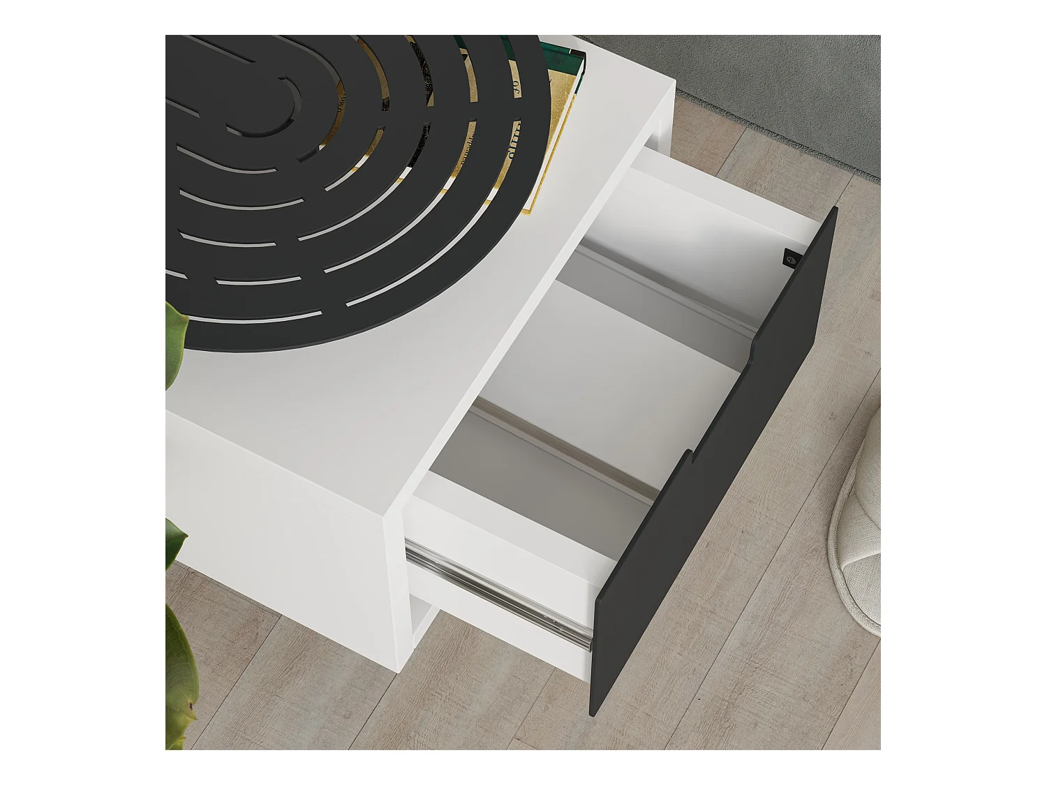 Decortie Modern Oslo White Nightstand with Drawer Engineered Wood with Metal Shelf Bedside Table