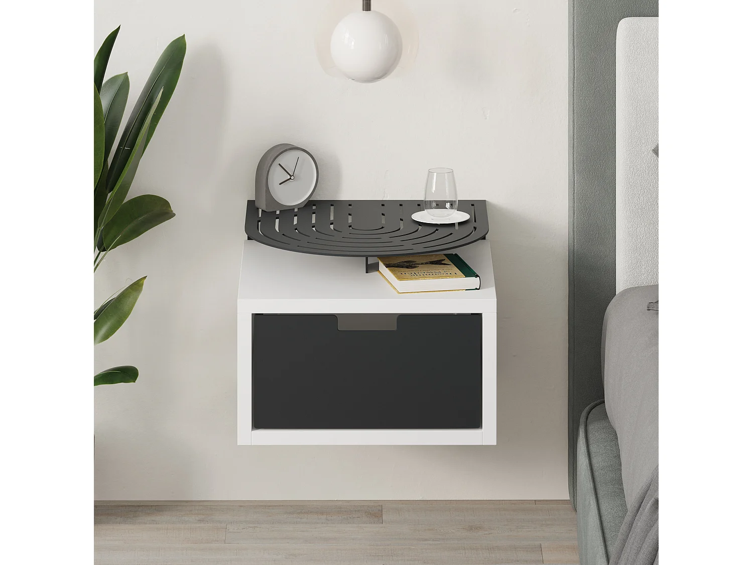 Decortie Modern Oslo White Nightstand with Drawer Engineered Wood with Metal Shelf Bedside Table