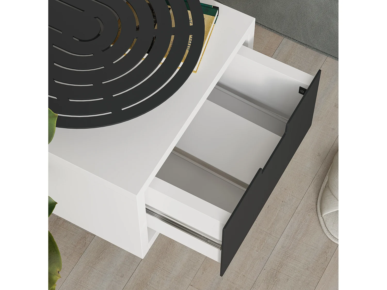 Decortie Modern Oslo White Nightstand with Drawer Engineered Wood with Metal Shelf Bedside Table