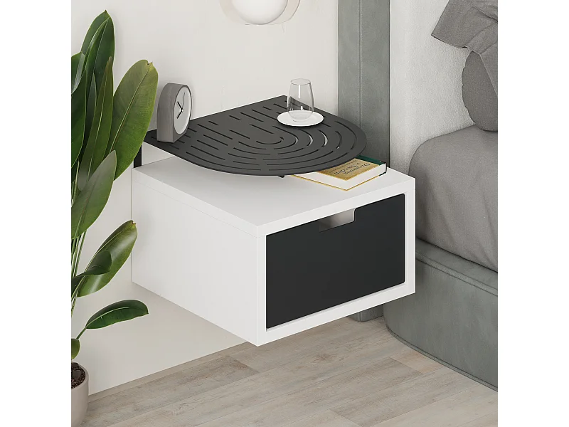 Decortie Modern Oslo White Nightstand with Drawer Engineered Wood with Metal Shelf Bedside Table