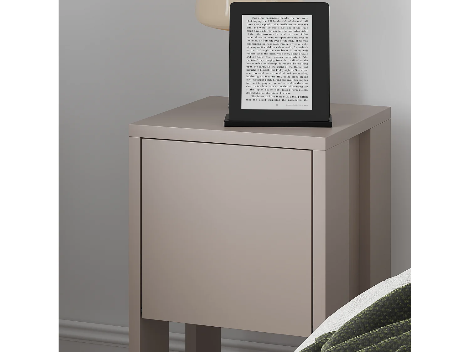 Decortie Ema Table de chevet moderne avec rangement Meuble à porte coulissante Gris moka Largeur 30cm