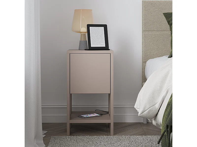 Decortie Ema Table de chevet moderne avec rangement Meuble à porte coulissante Gris moka Largeur 30cm