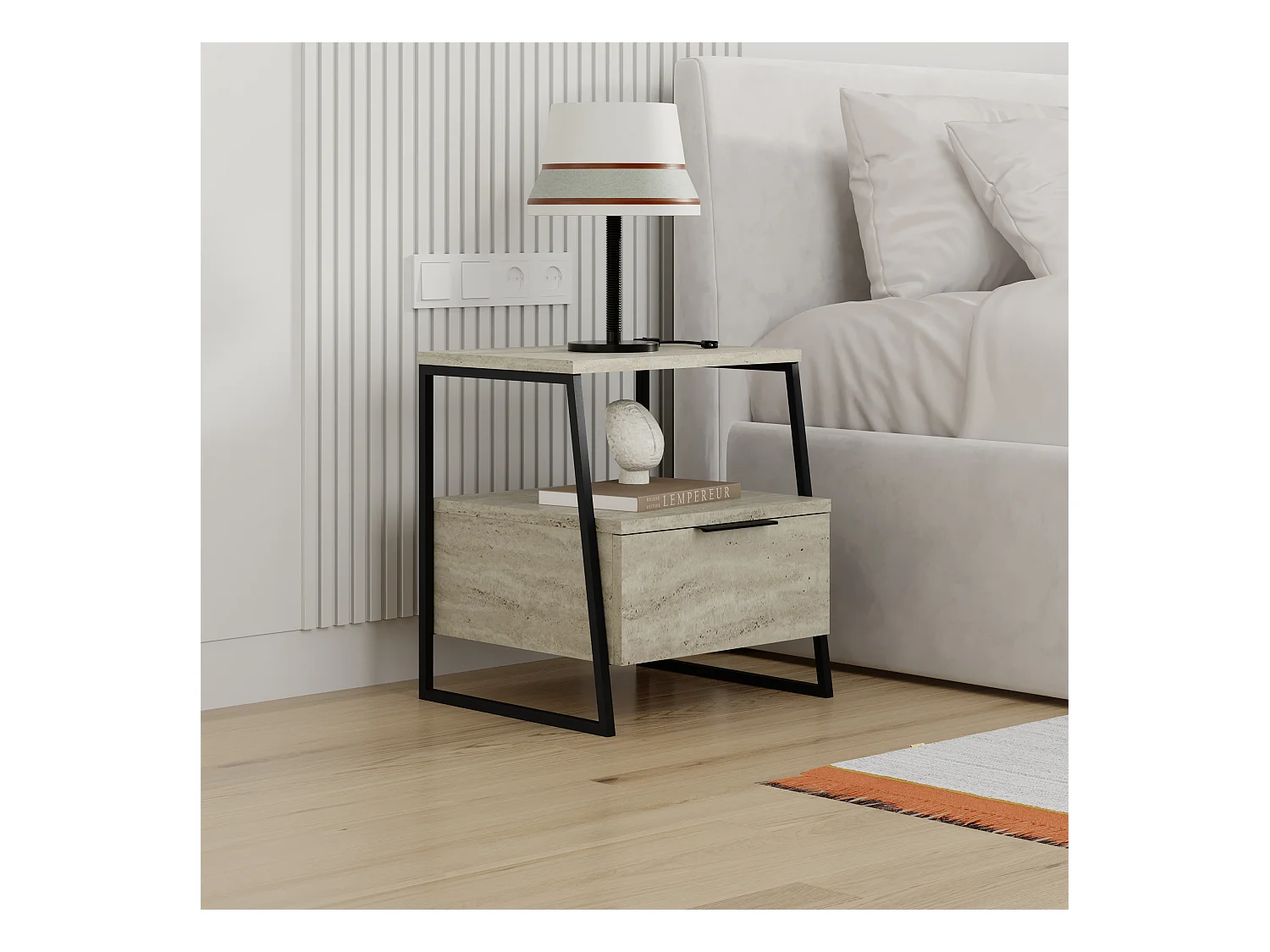 Decortie Pal Table de nuit moderne polyvalente Travertin