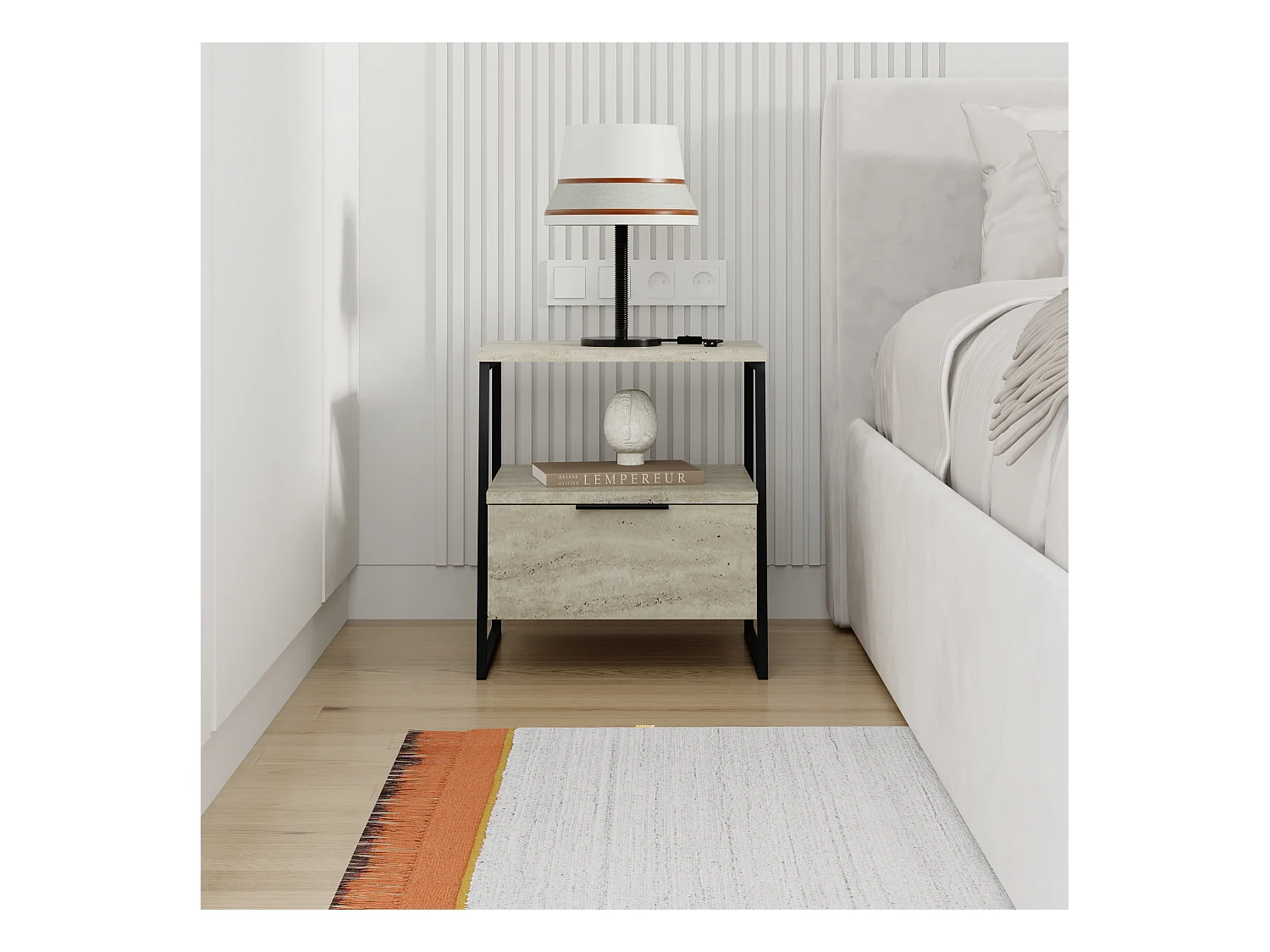 Decortie Pal Table de nuit moderne polyvalente Travertin