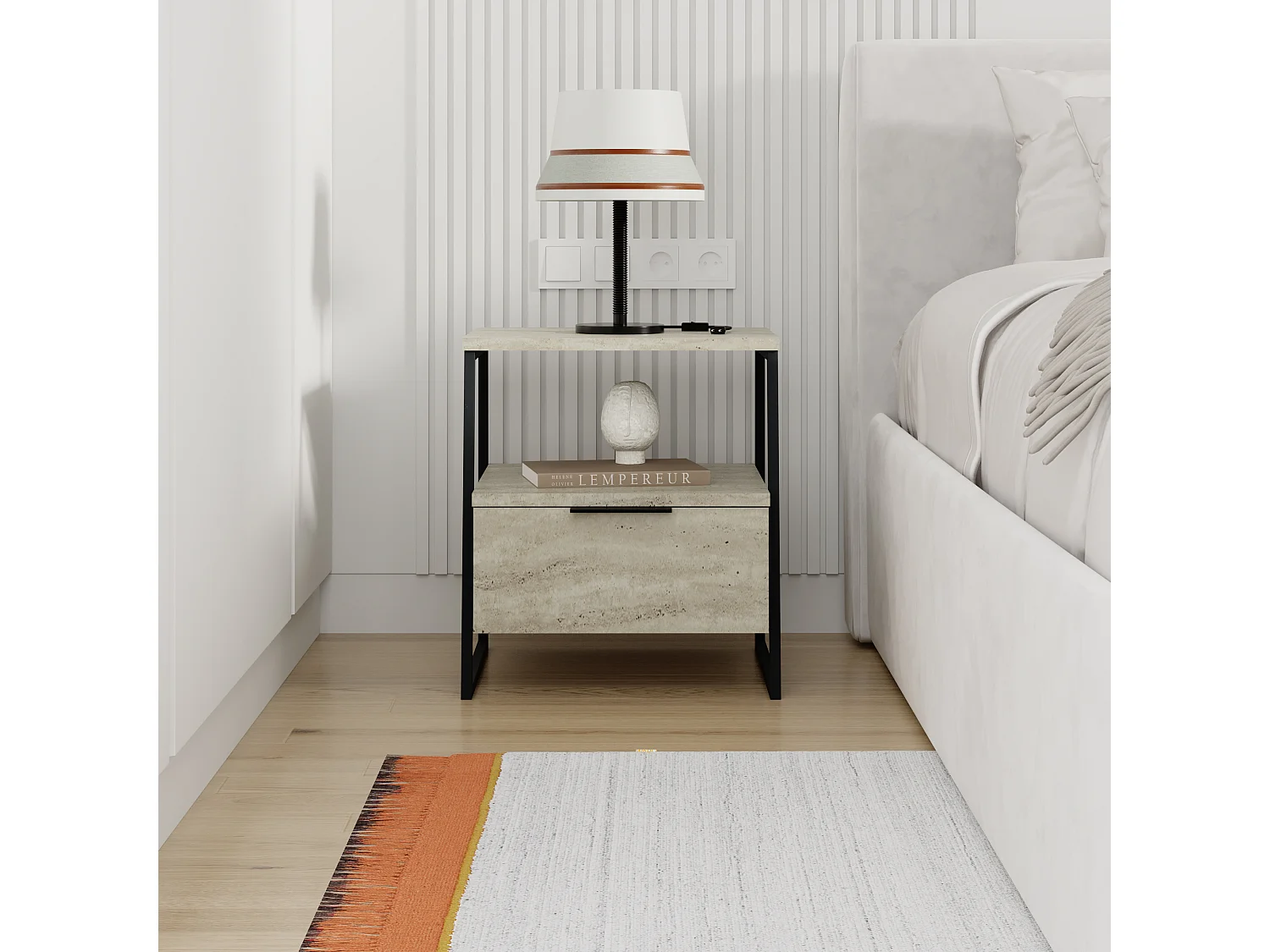 Decortie Pal Table de nuit moderne polyvalente Travertin