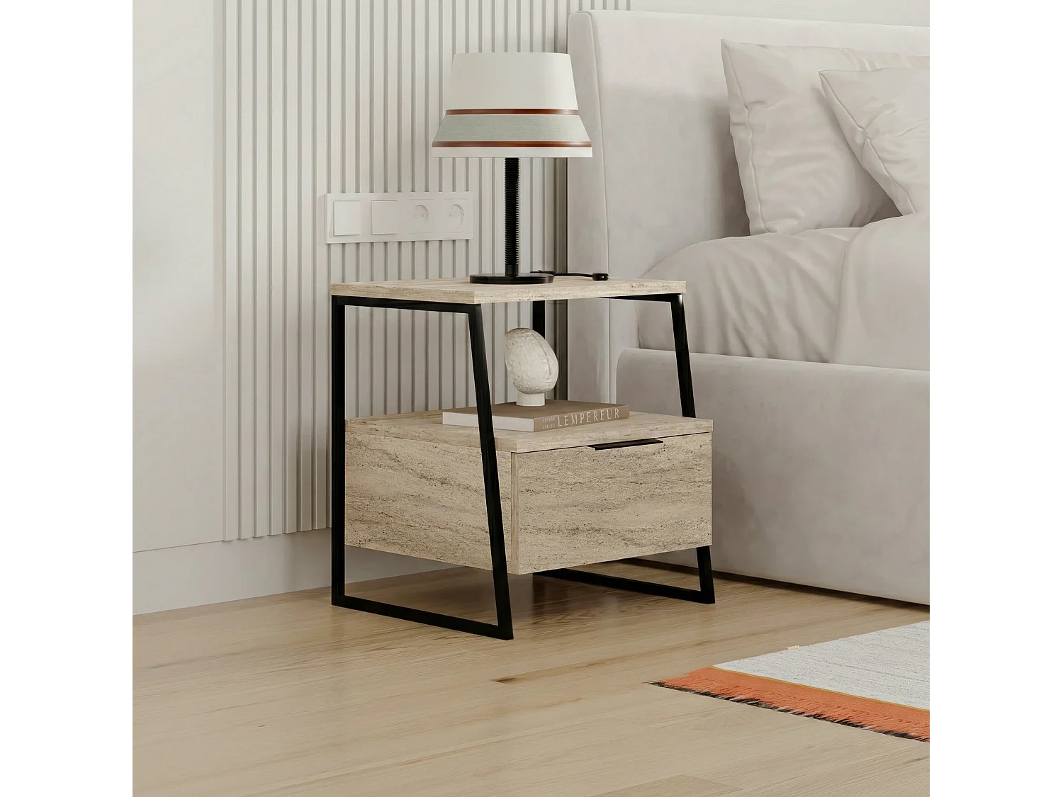 Decortie Pal Table de nuit moderne polyvalente Travertin