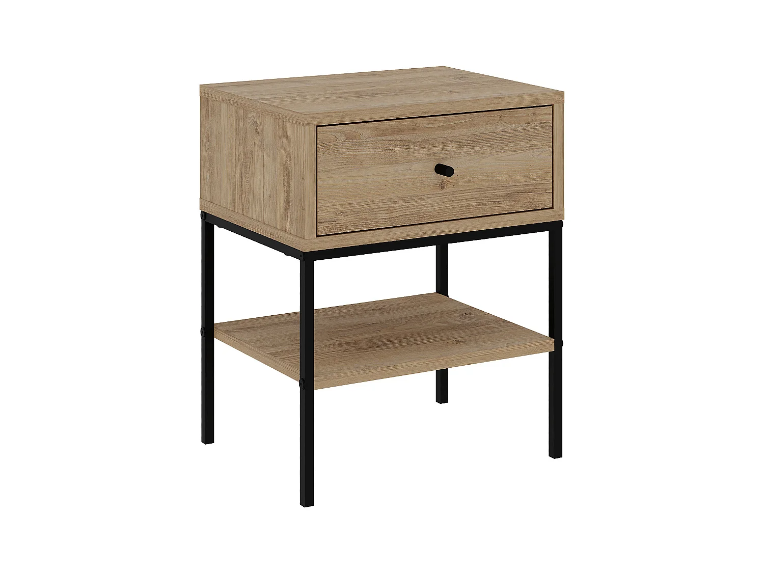 Decortie Table de chevet Lisa moderne Chêne 45(L)x35(P)x56.4(H)cm 1 tiroir et étagère ouverte Table de nuit avec pieds en métal noir Chambre à coucher