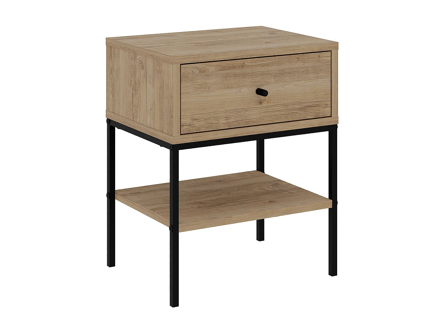 Decortie Table de chevet Lisa moderne Chêne 45(L)x35(P)x56.4(H)cm 1 tiroir et étagère ouverte Table de nuit avec pieds en métal noir Chambre à coucher