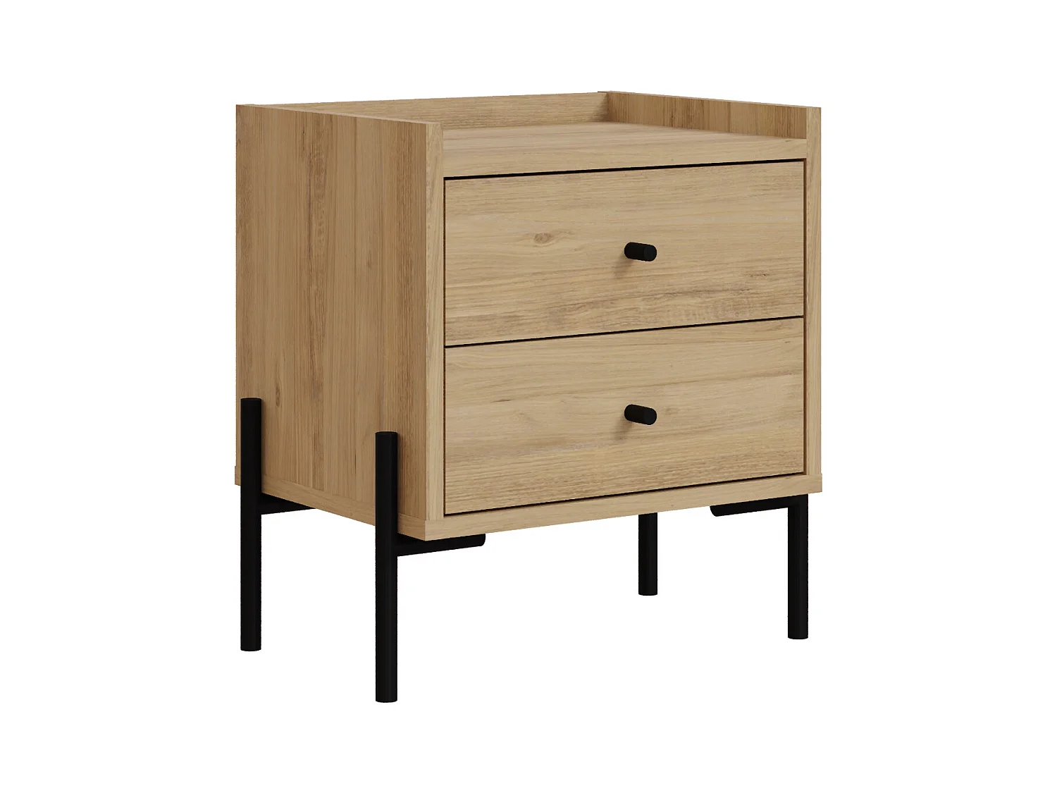 Decortie Table de nuit Malte chêne Decortie avec 2 tiroirs, pieds en métal – Meuble moderne et fonctionnel pour la chambre